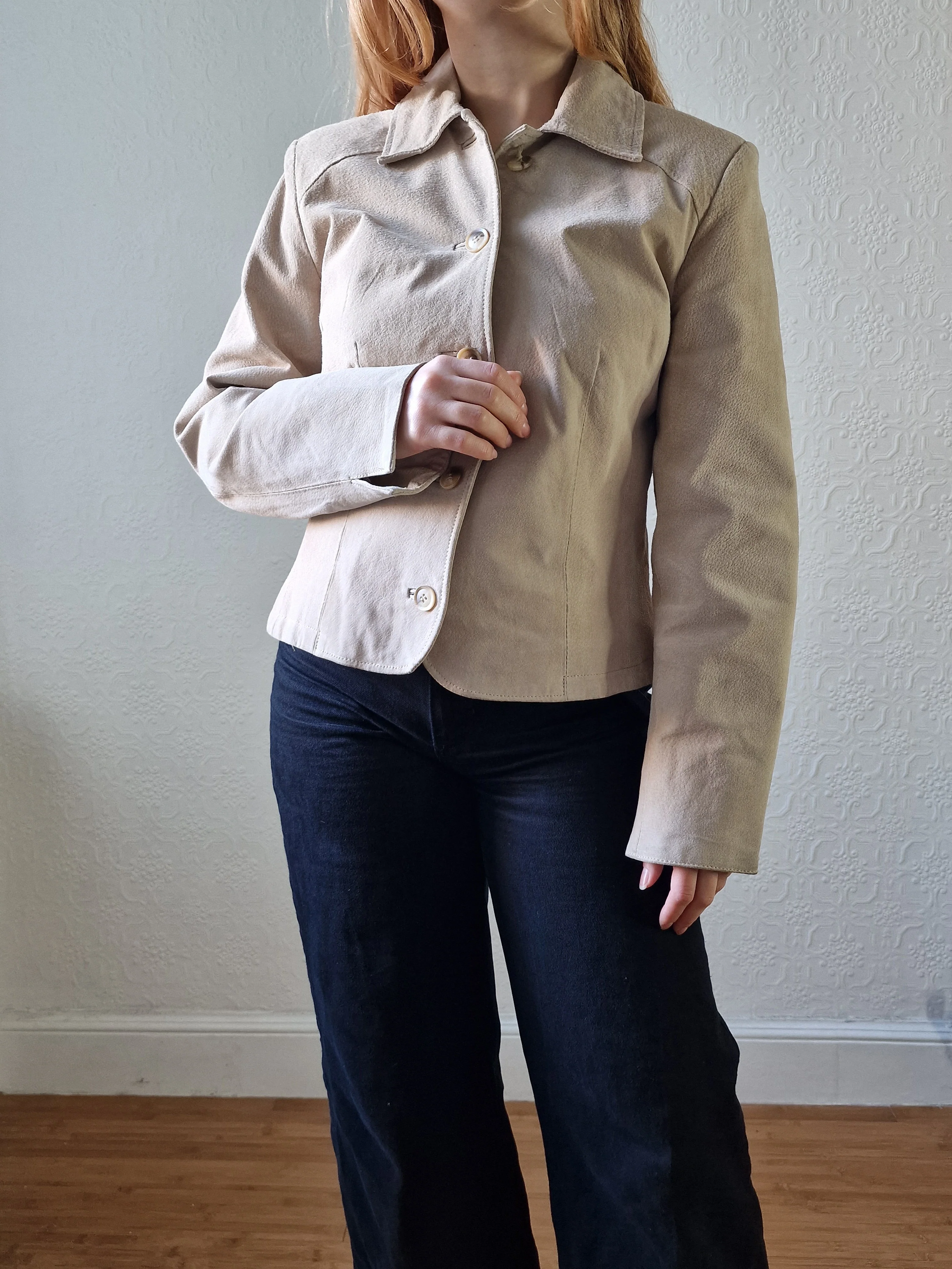 Vintage 90s Light Beige Genuine Suede Leather Jacket - XS/S - Image 11