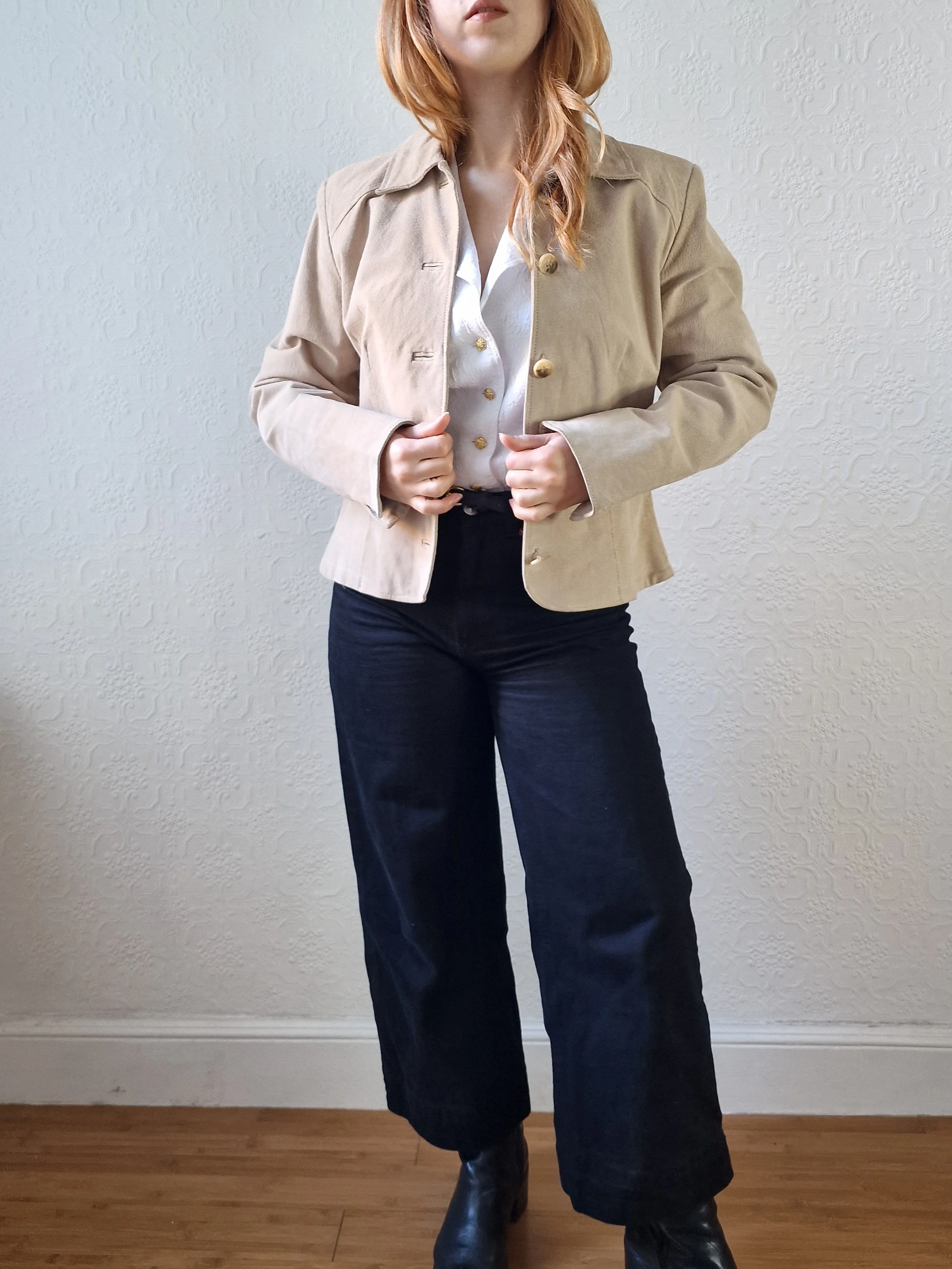 Vintage 90s Light Beige Genuine Suede Leather Jacket - XS/S - Image 2