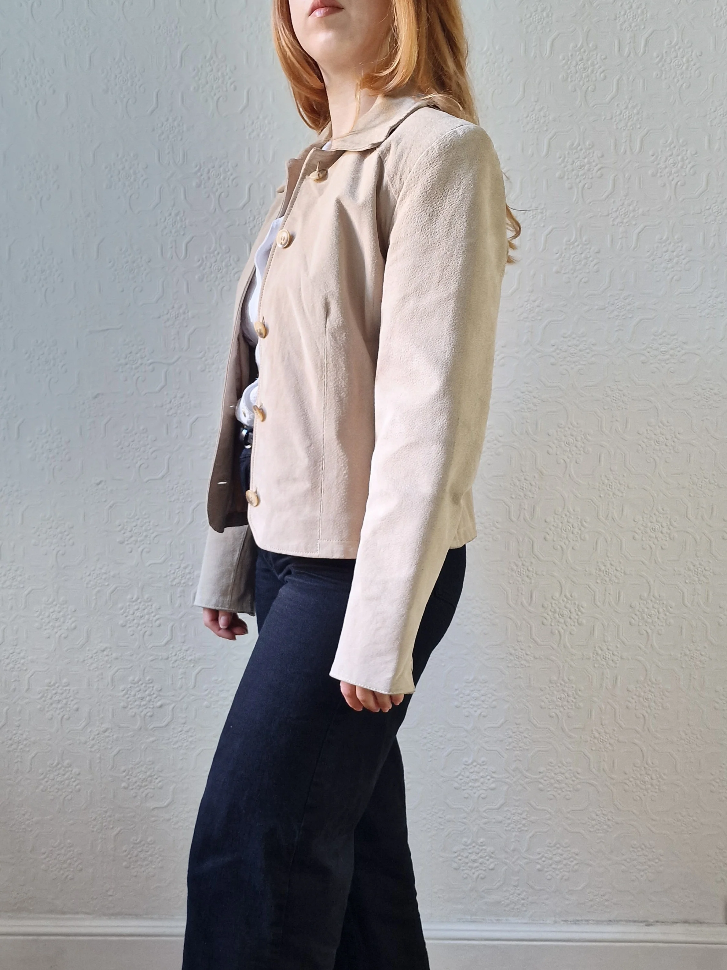 Vintage 90s Light Beige Genuine Suede Leather Jacket - XS/S - Image 4