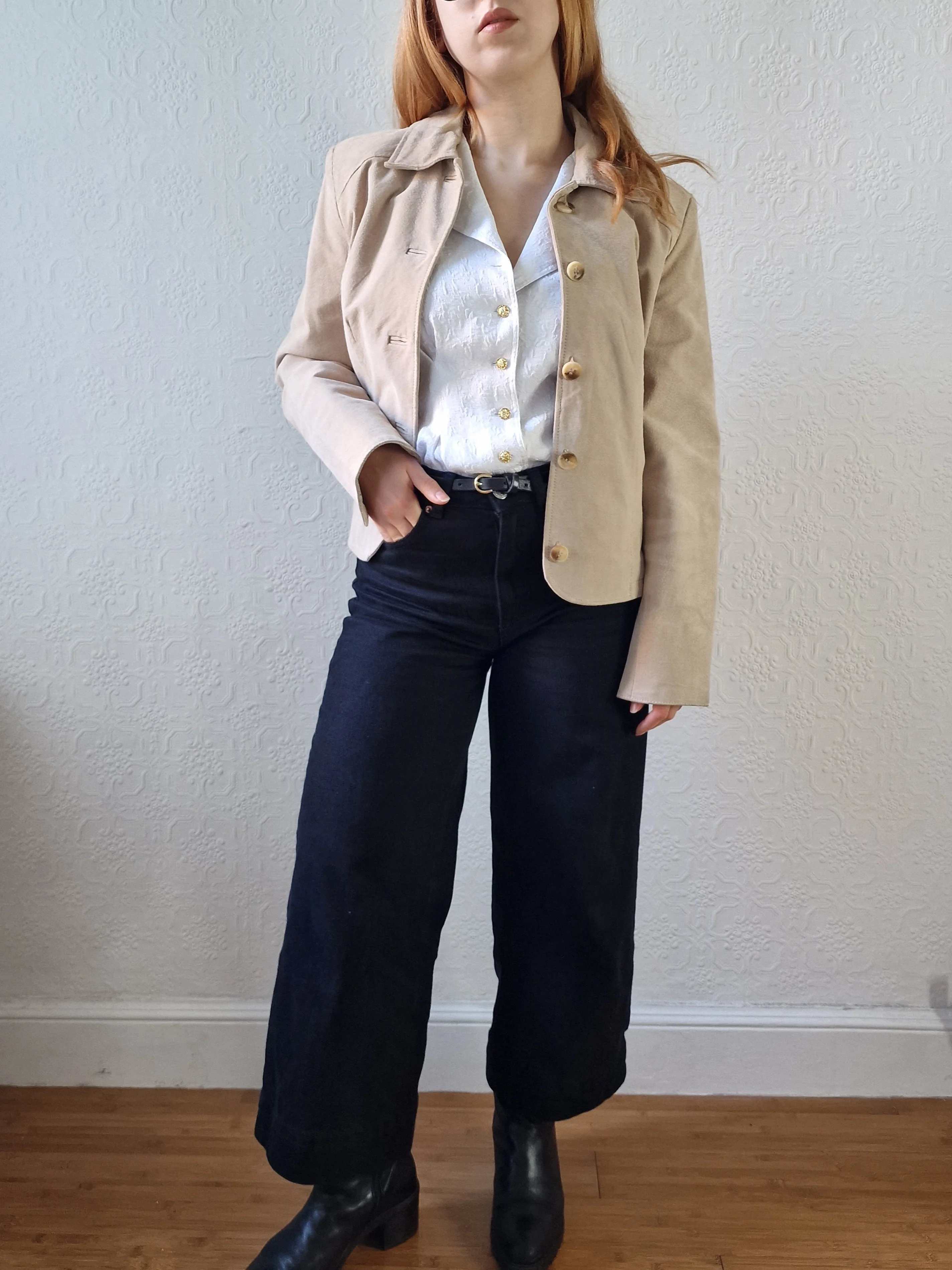 Vintage 90s Light Beige Genuine Suede Leather Jacket - XS/S - Image 7