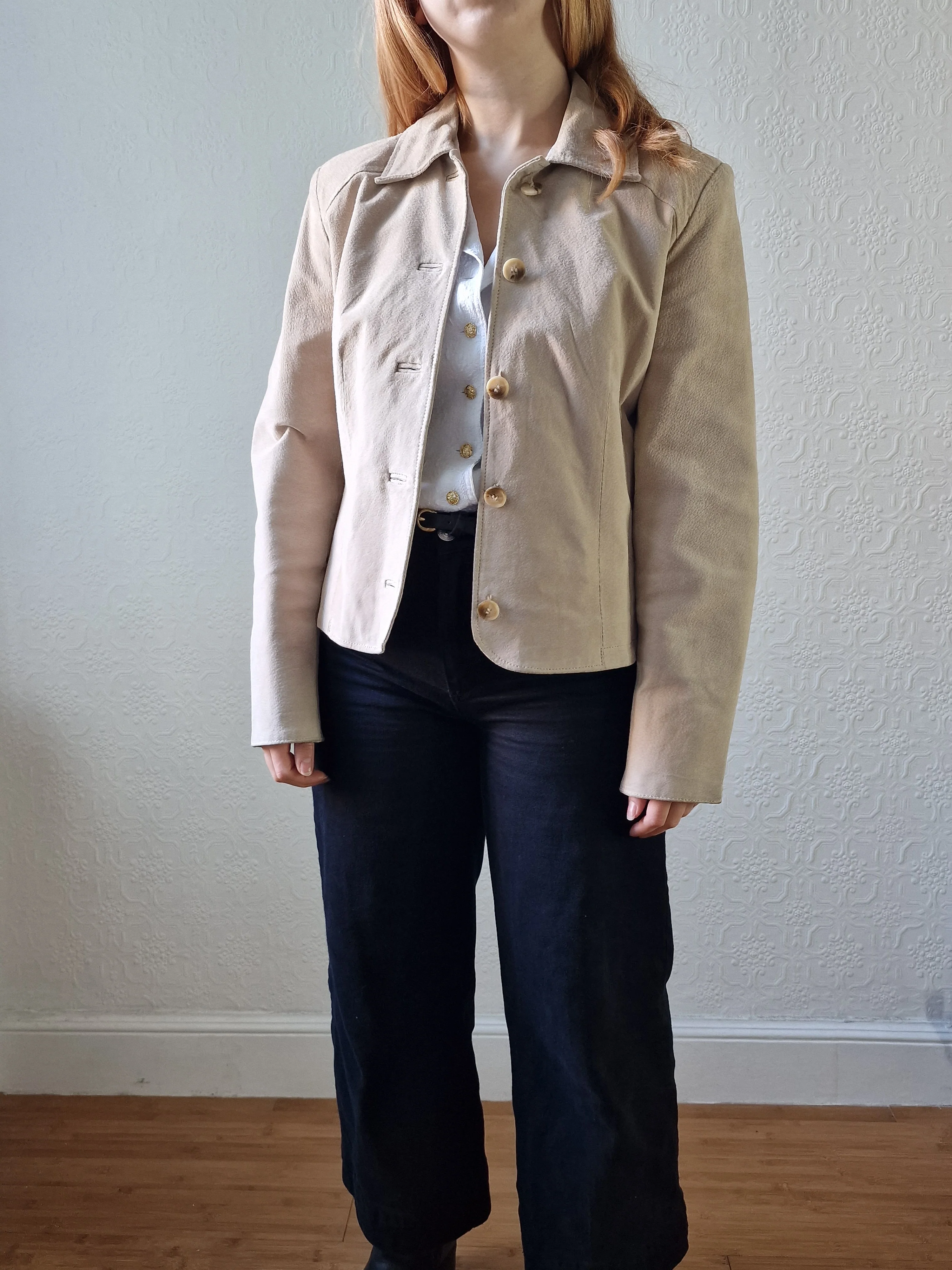 Vintage 90s Light Beige Genuine Suede Leather Jacket - XS/S - Image 8