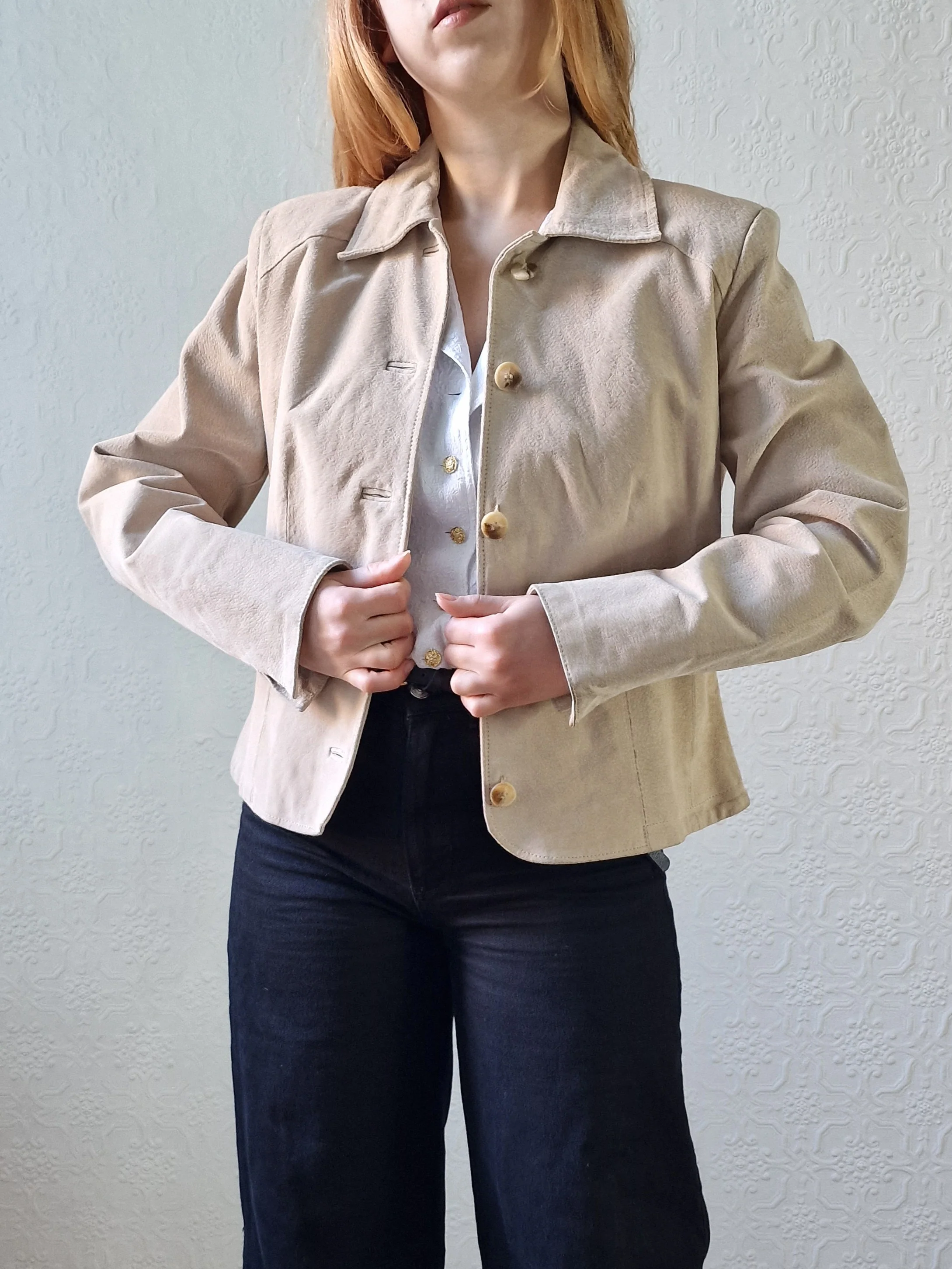 Vintage 90s Light Beige Genuine Suede Leather Jacket - XS/S - Image 9