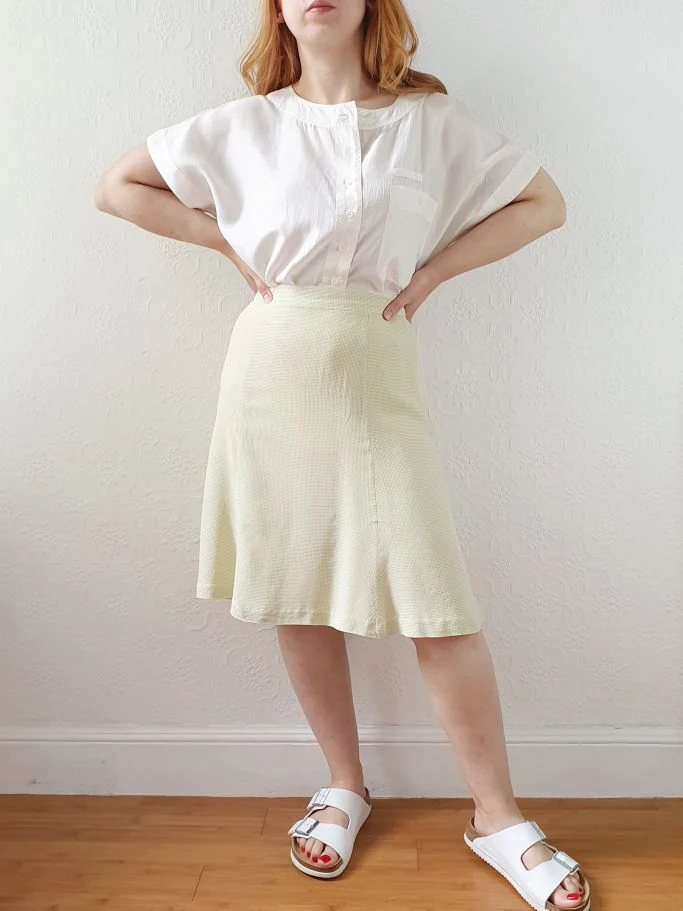 Vintage 90s Light Green Gingham A-line Skirt - M - Image 2