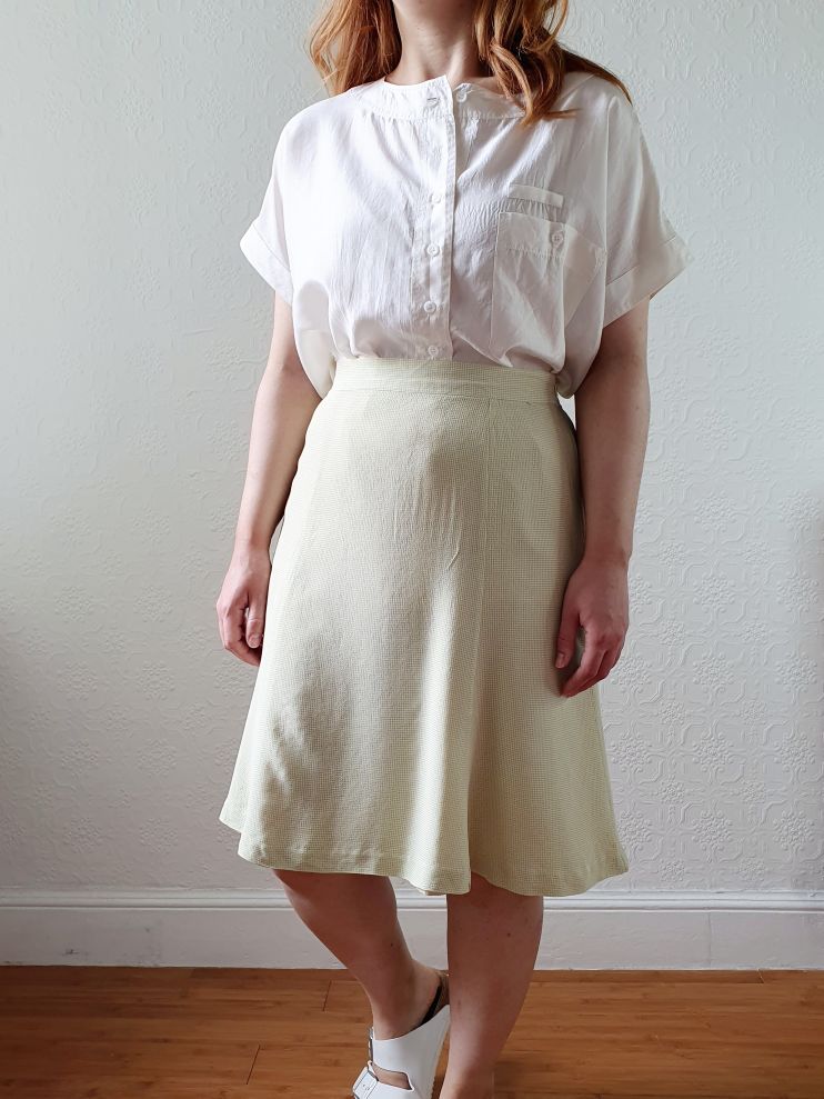 Vintage 90s Light Green Gingham A-line Skirt - M - Image 6