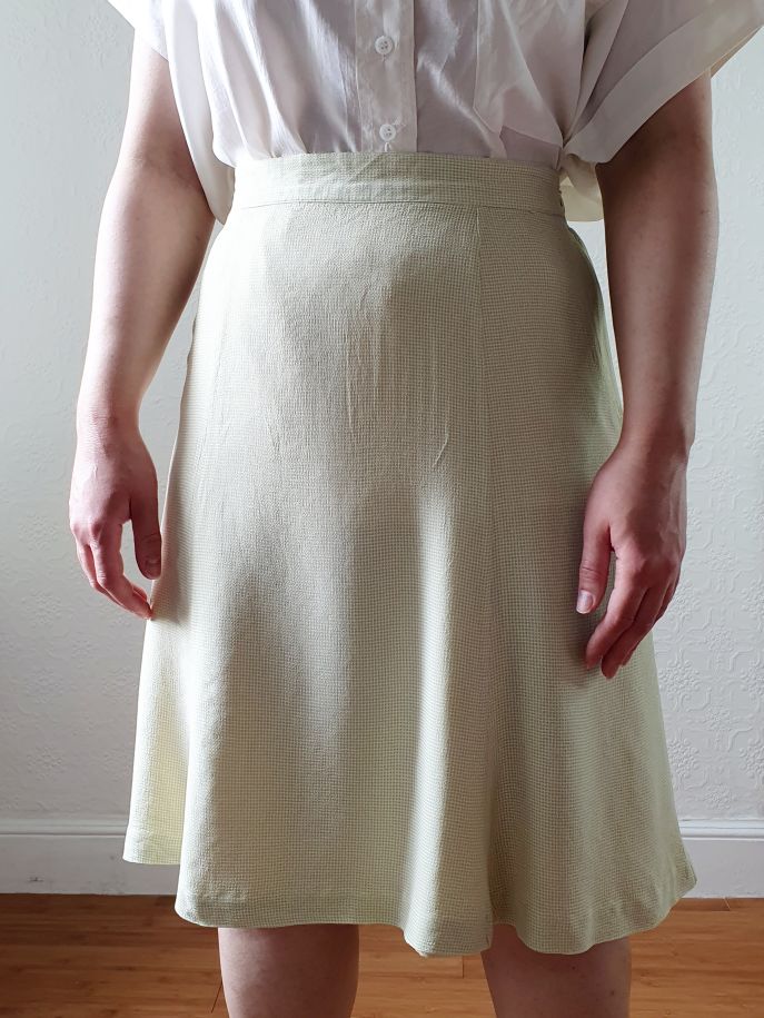 Vintage 90s Light Green Gingham A-line Skirt - M - Image 7