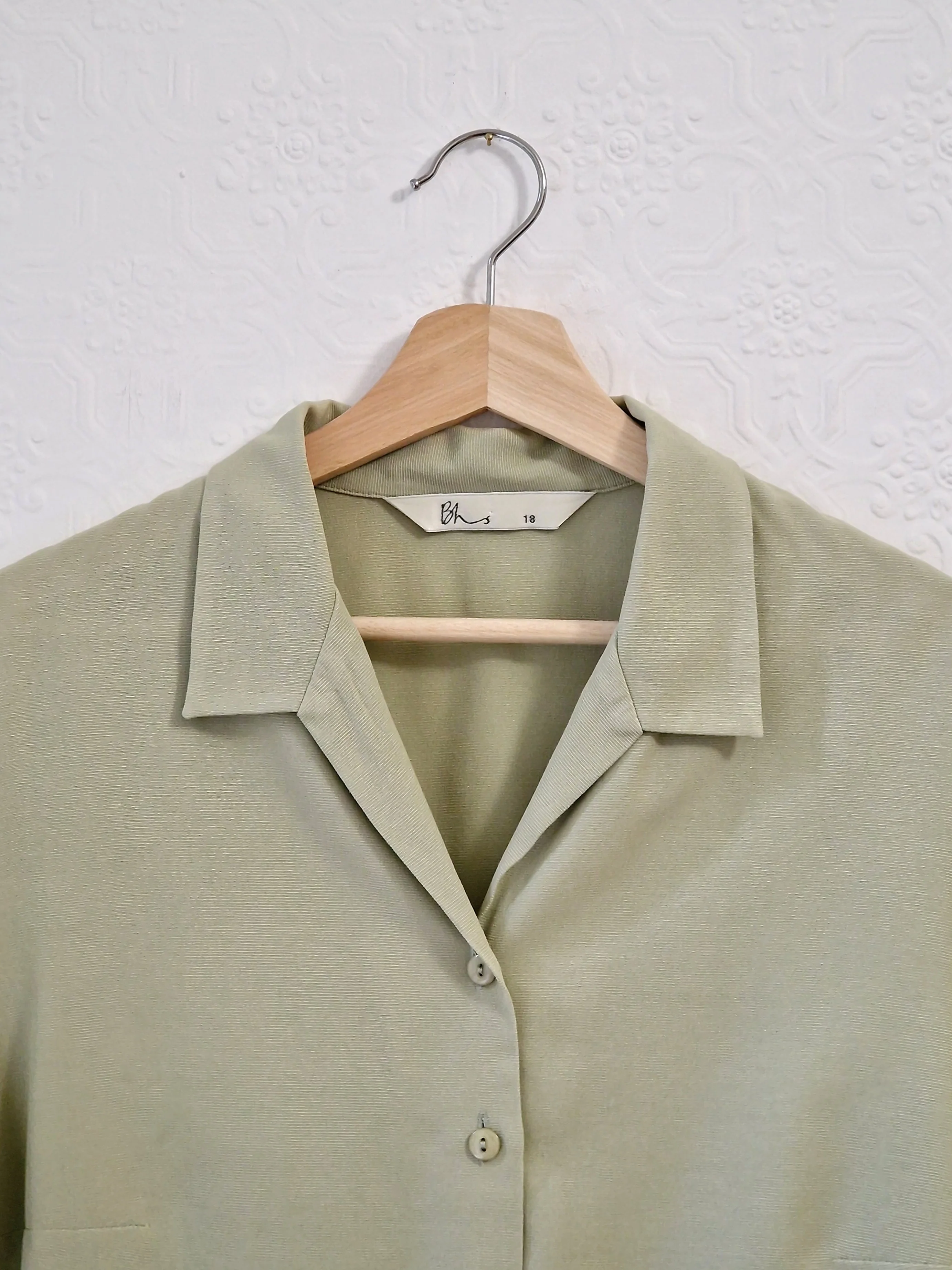 Vintage 90s Light Khaki Green Button Down Half Sleeve Blouse - M/L - Image 8