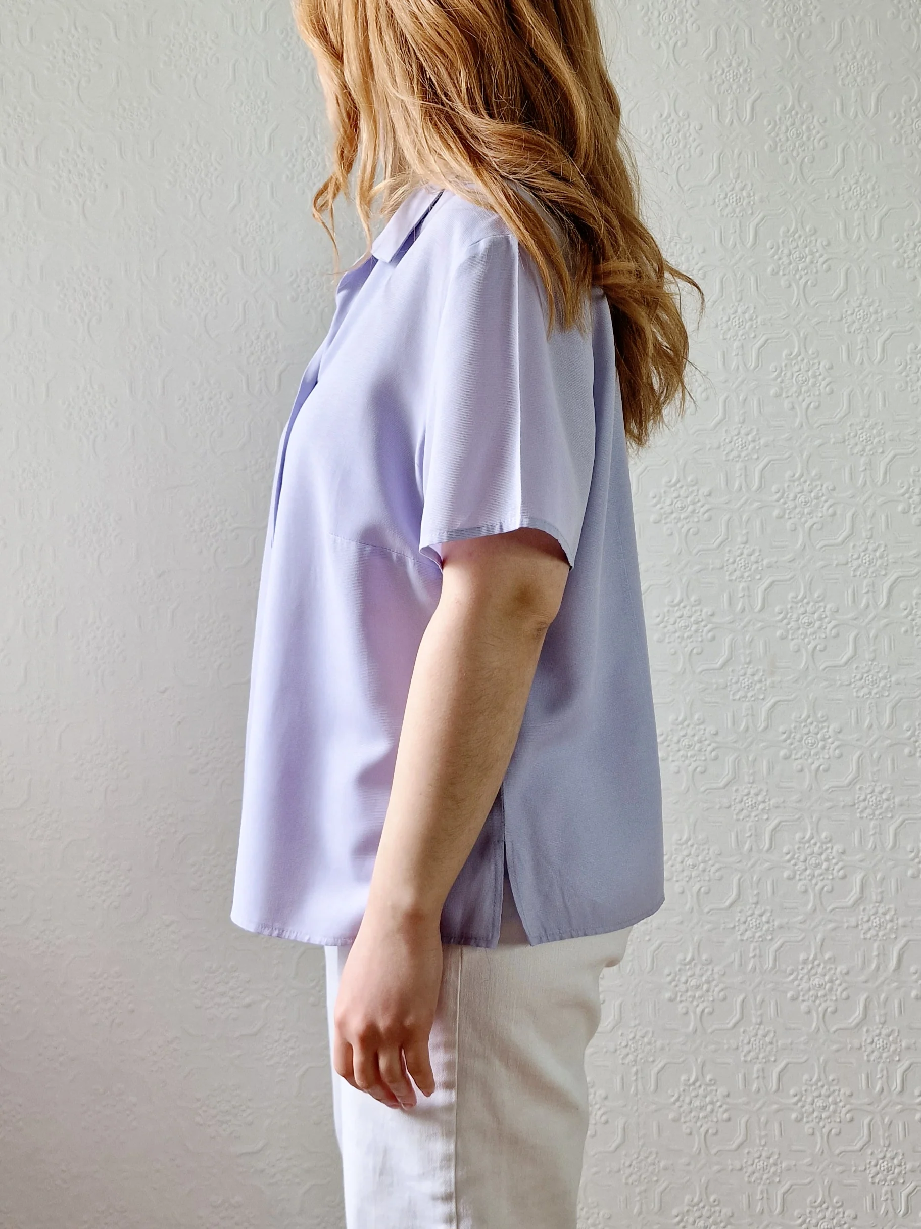 Vintage 90s Lilac Purple Button Down Half Sleeve Blouse - M/L - Image 5