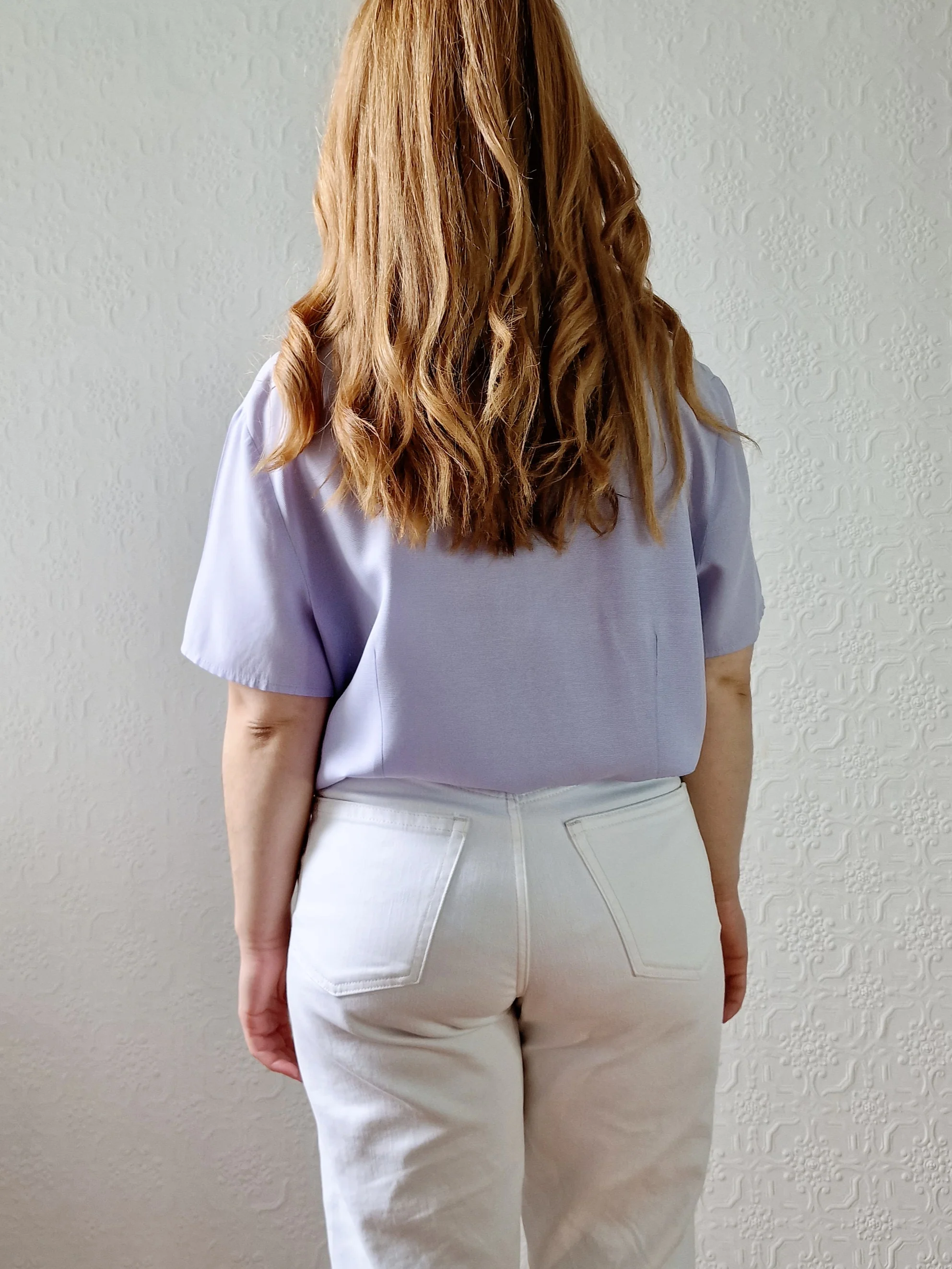 Vintage 90s Lilac Purple Button Down Half Sleeve Blouse - M/L - Image 6