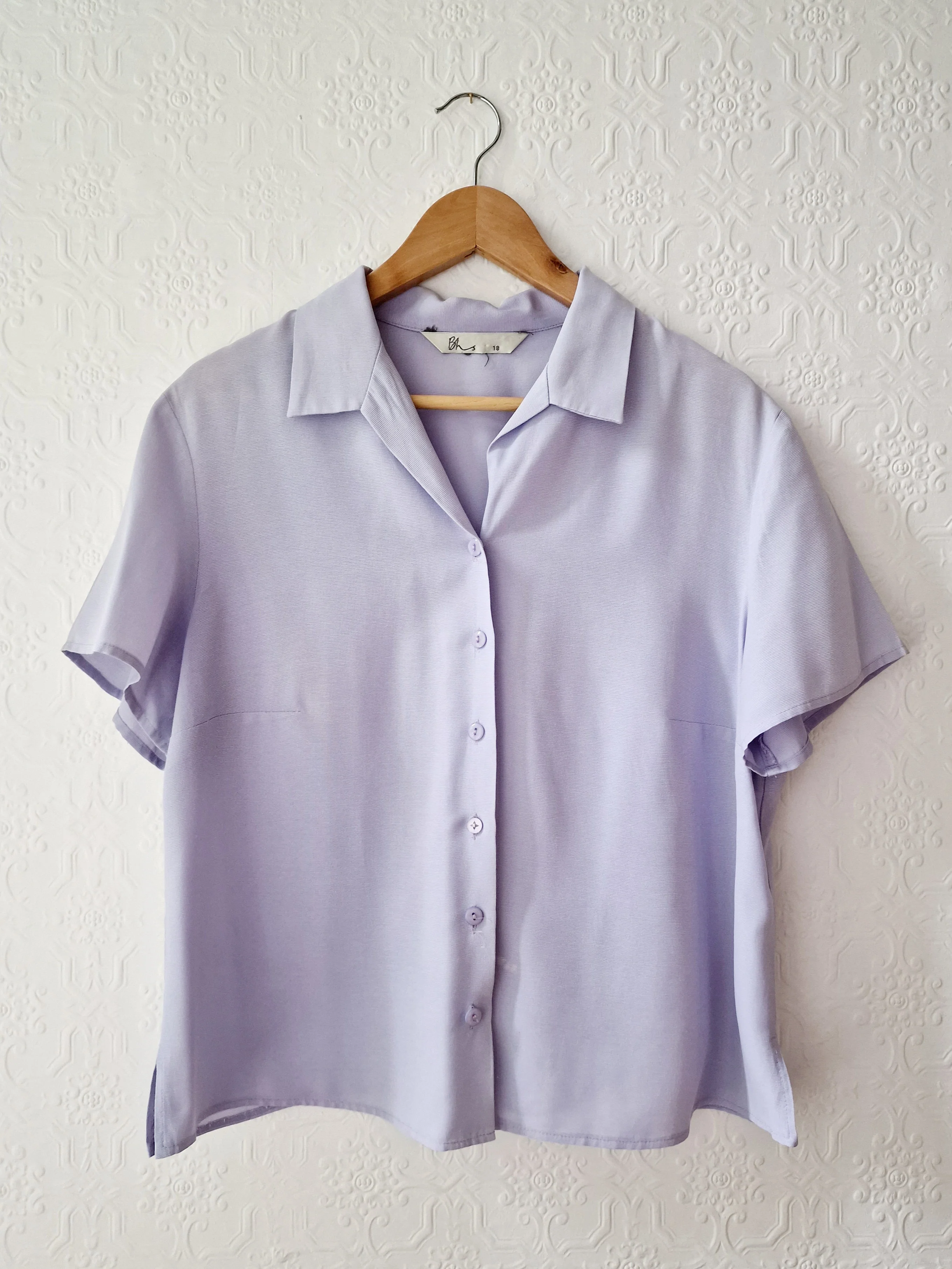 Vintage 90s Lilac Purple Button Down Half Sleeve Blouse - M/L - Image 7