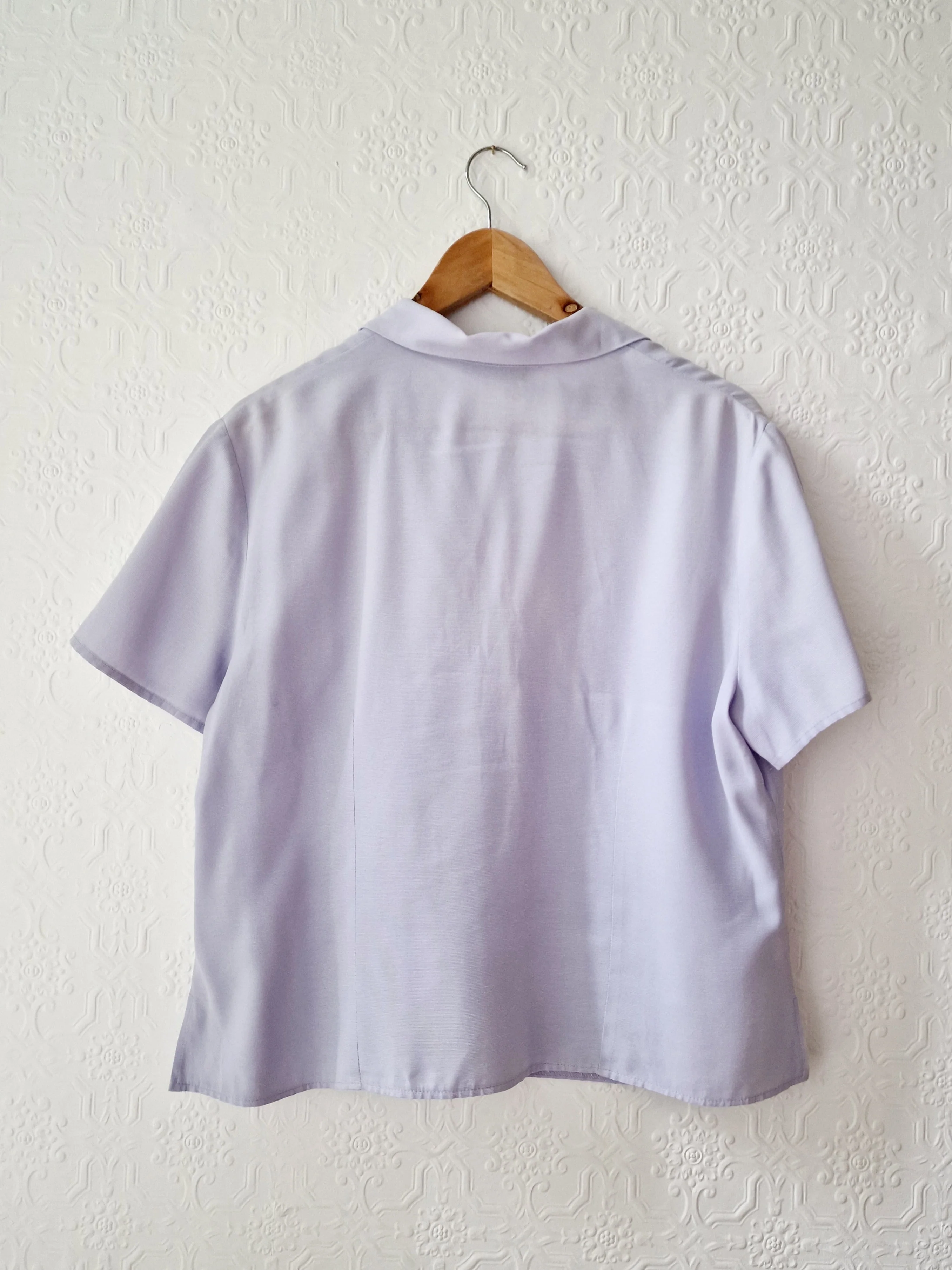 Vintage 90s Lilac Purple Button Down Half Sleeve Blouse - M/L - Image 8