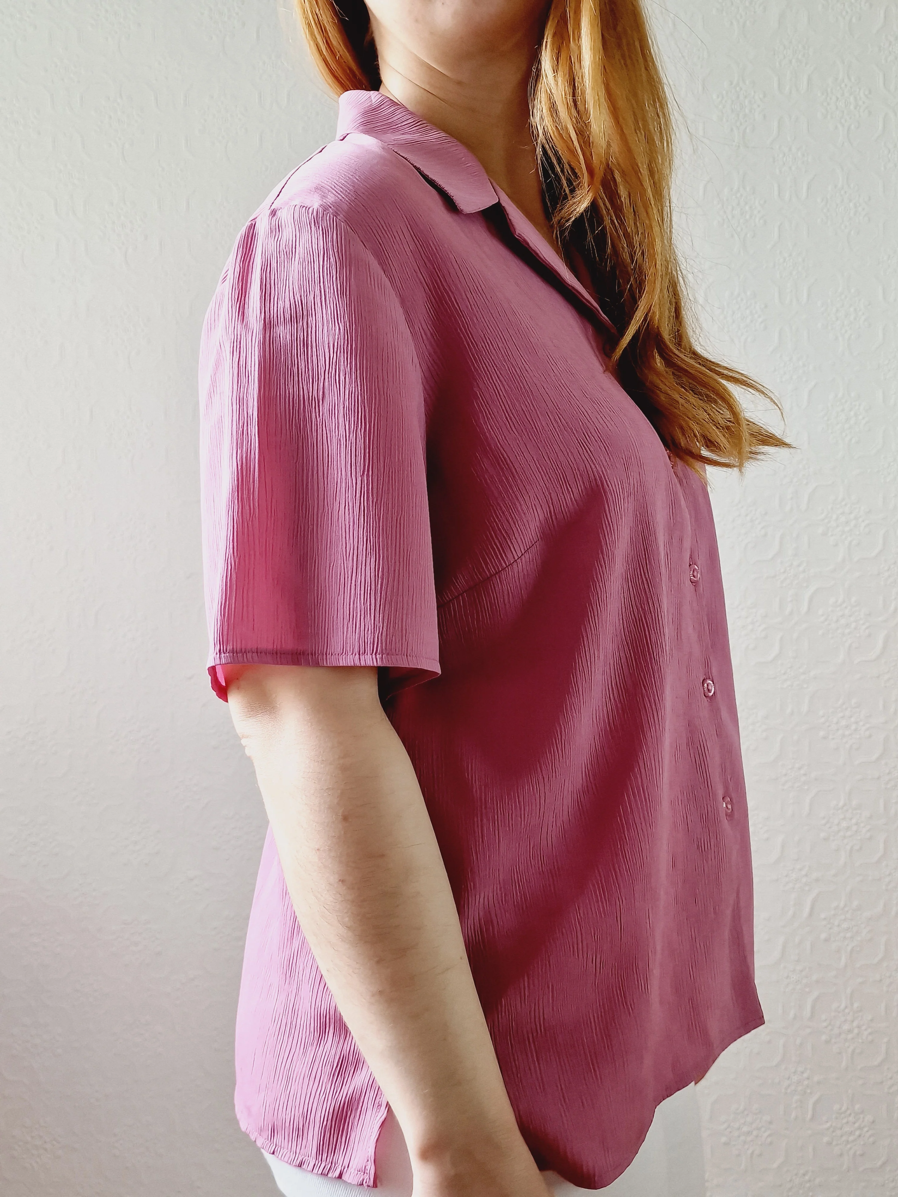 Vintage 90s Mauve Purple Button Down Half Sleeve Blouse - M/L - Image 4