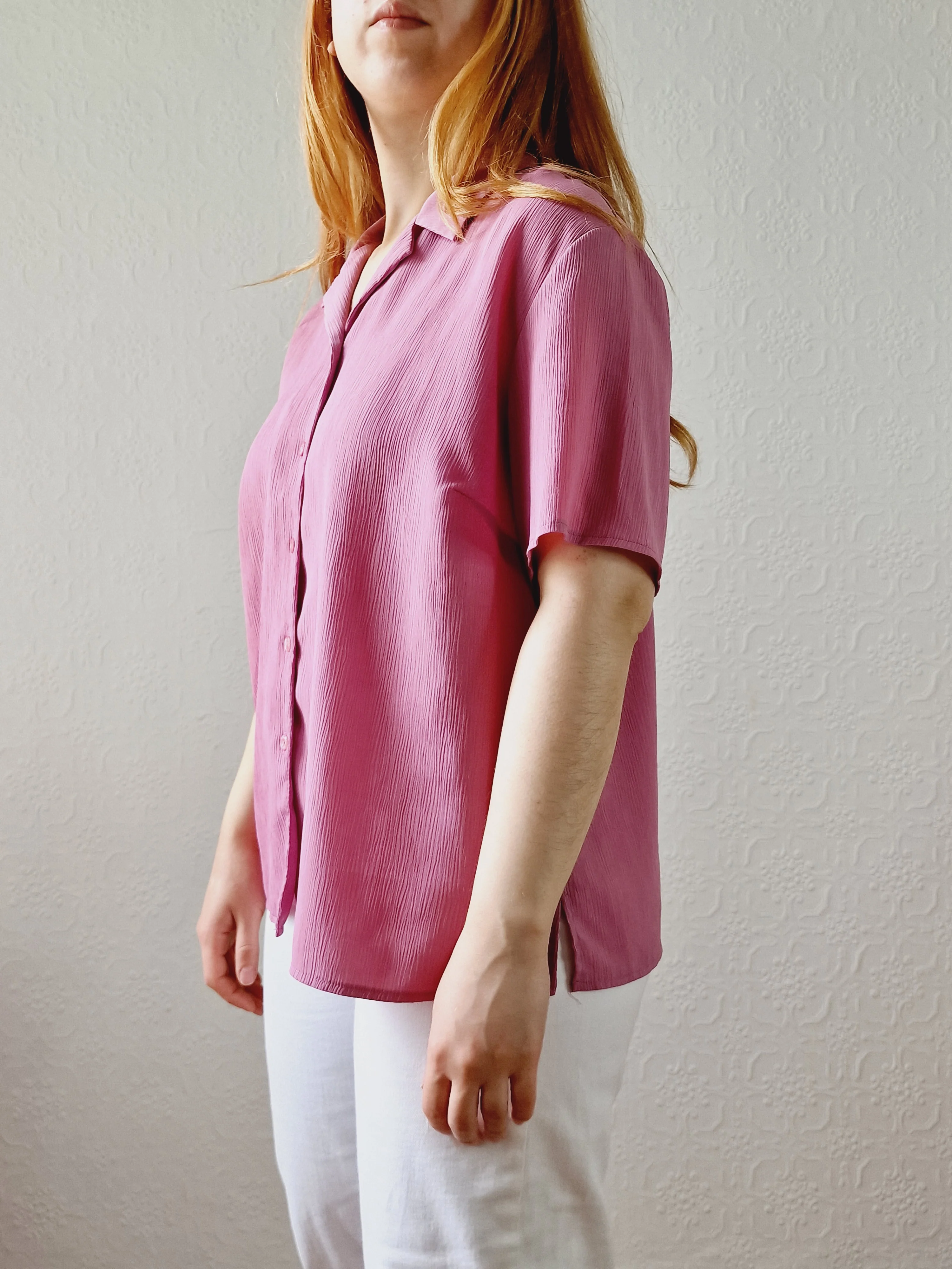 Vintage 90s Mauve Purple Button Down Half Sleeve Blouse - M/L - Image 6