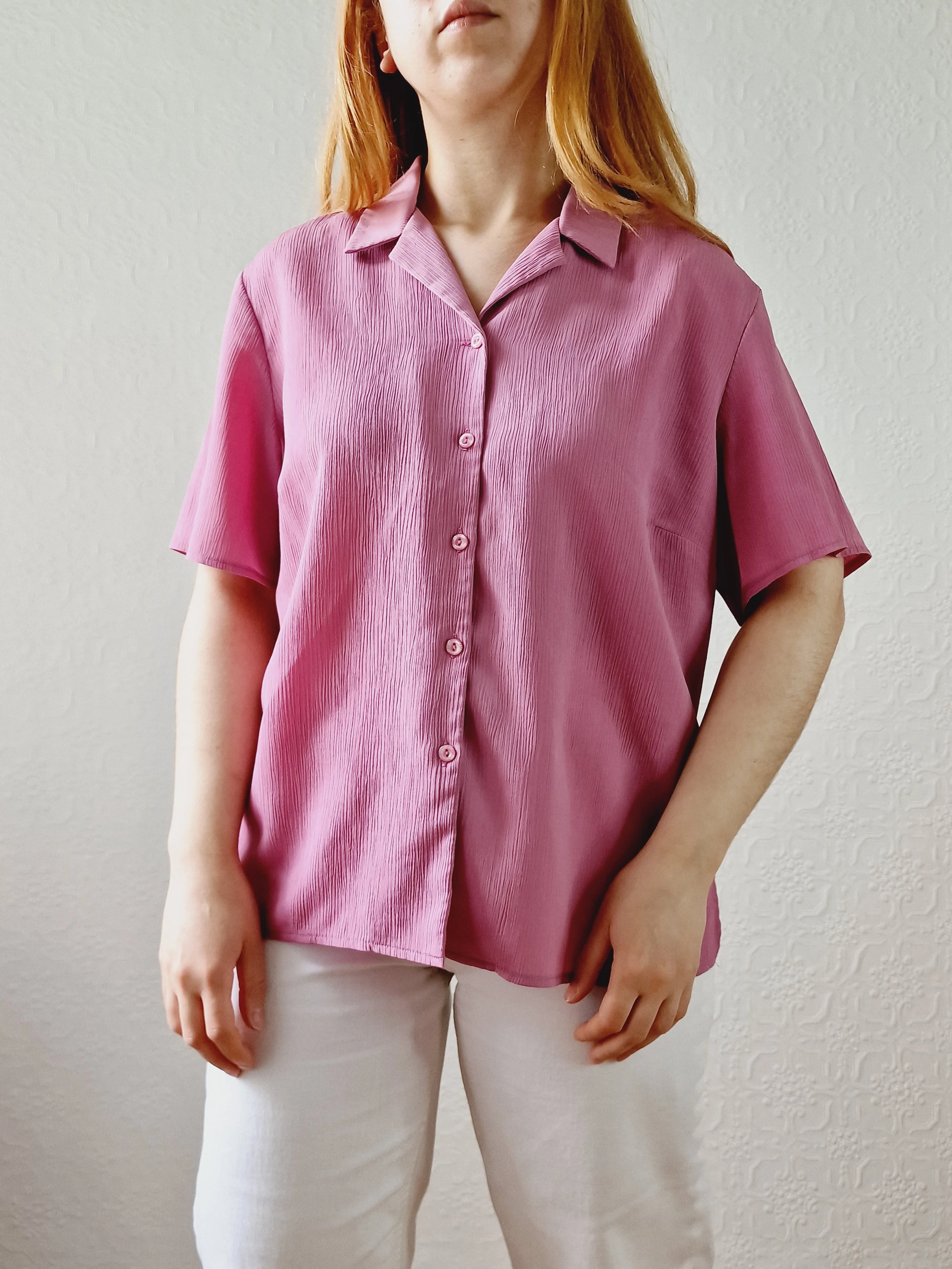 Vintage 90s Mauve Purple Button Down Half Sleeve Blouse - M/L - Image 7
