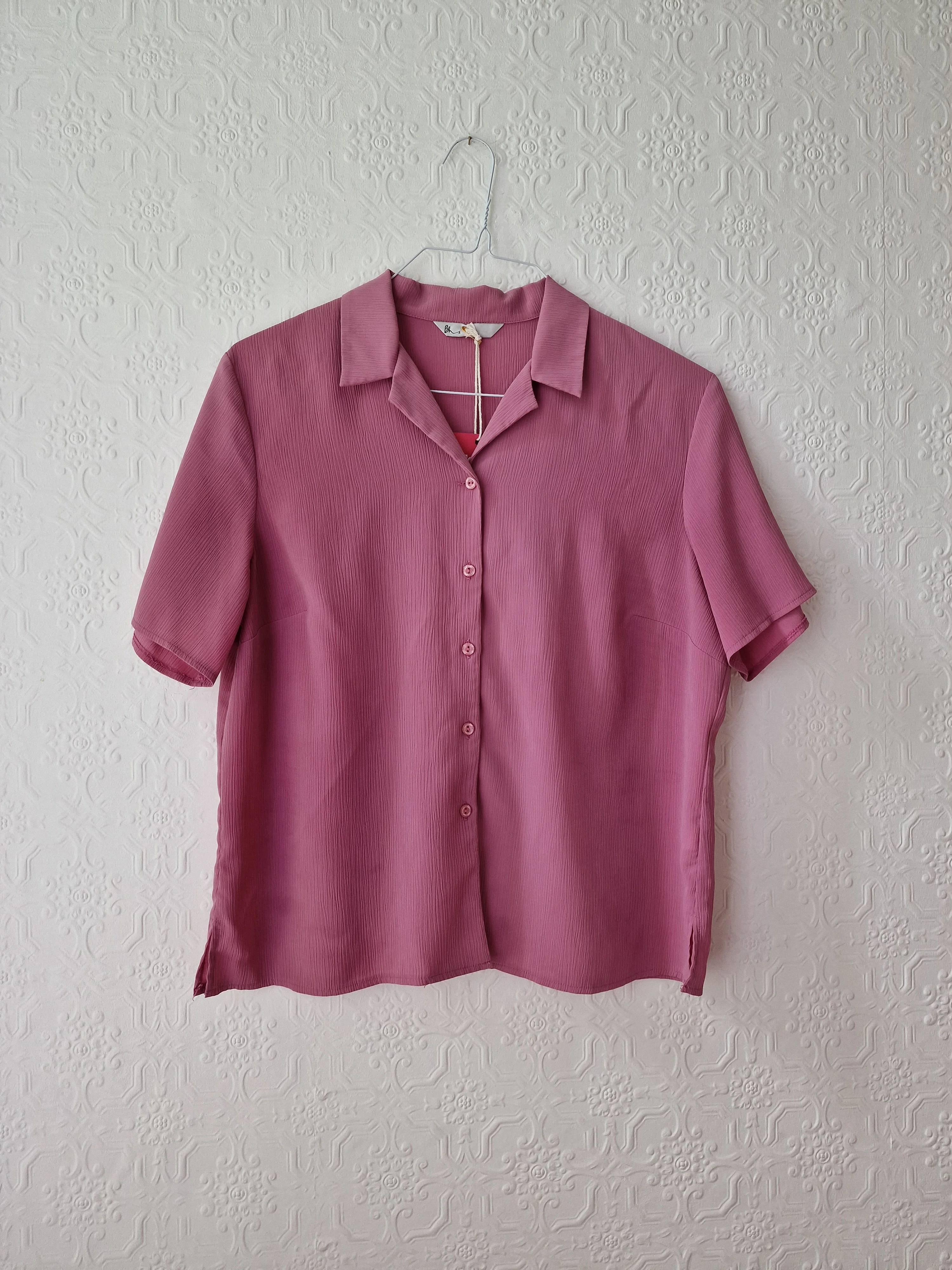 Vintage 90s Mauve Purple Button Down Half Sleeve Blouse - M/L - Image 8