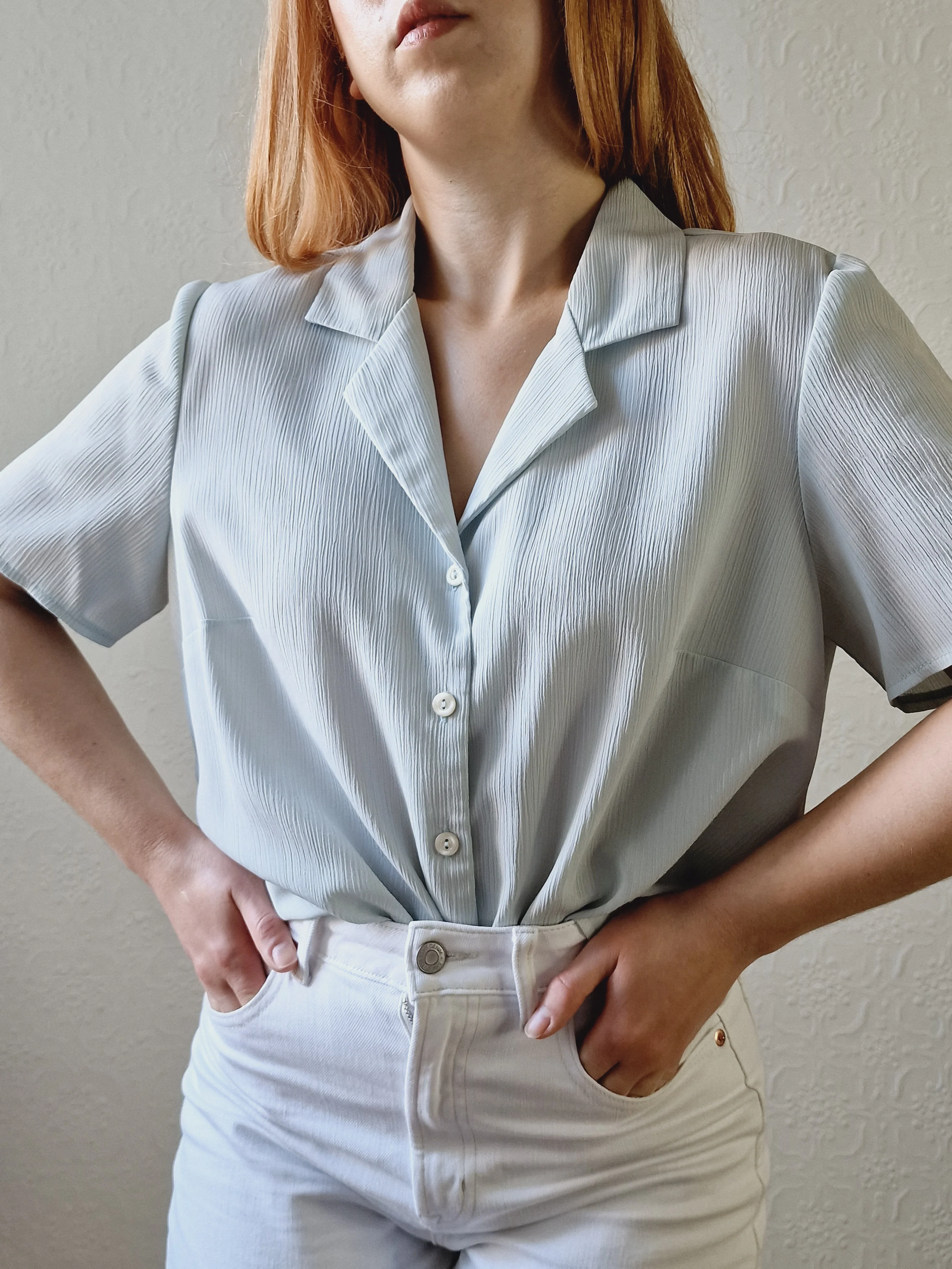 Vintage 90s Mint Green Button Down Half Sleeve Blouse - M/L - Image 8