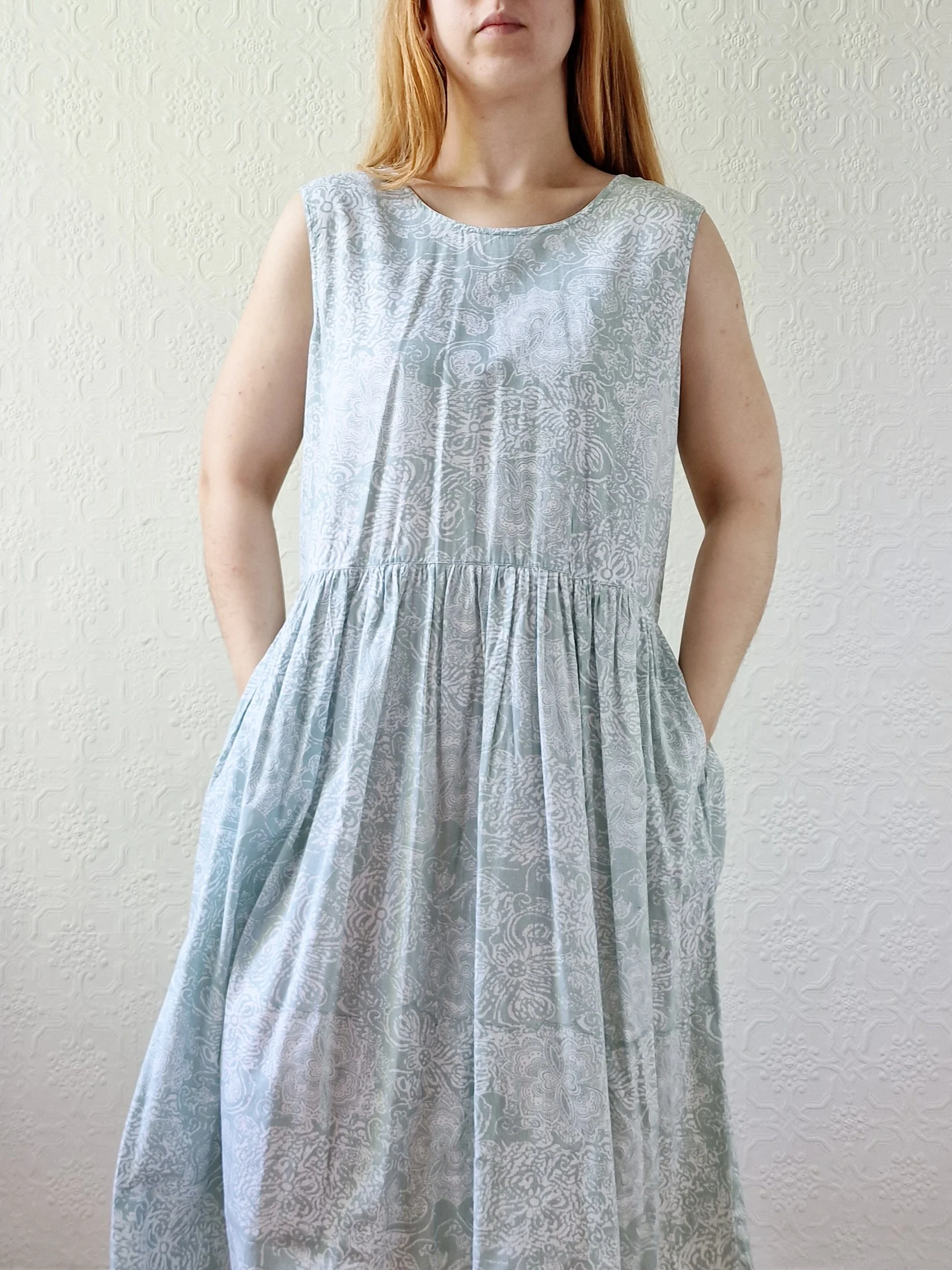Vintage 90s Mint Sleeveless Patterned Dress - M - Image 14