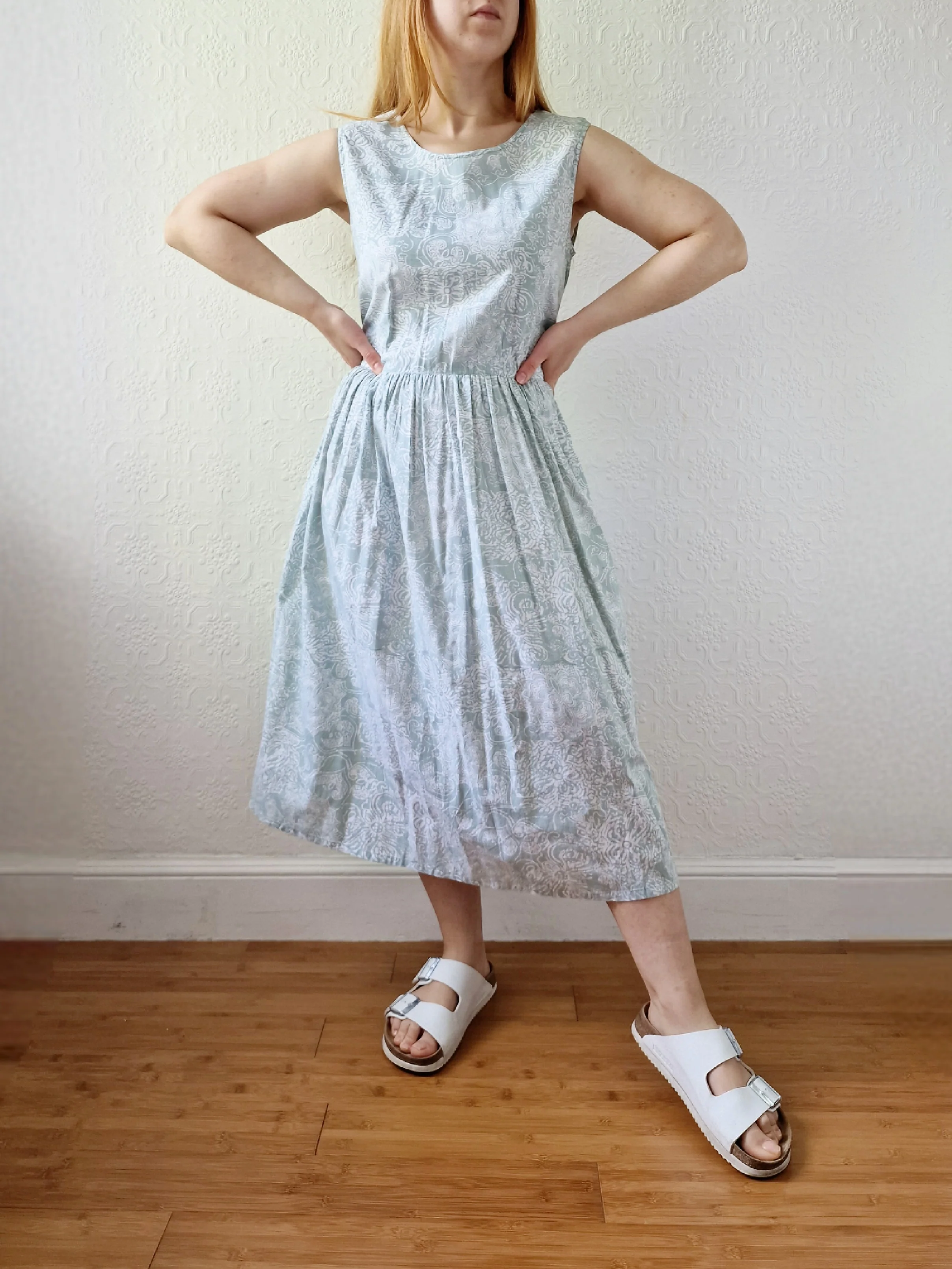 Vintage 90s Mint Sleeveless Patterned Dress - M - Image 2
