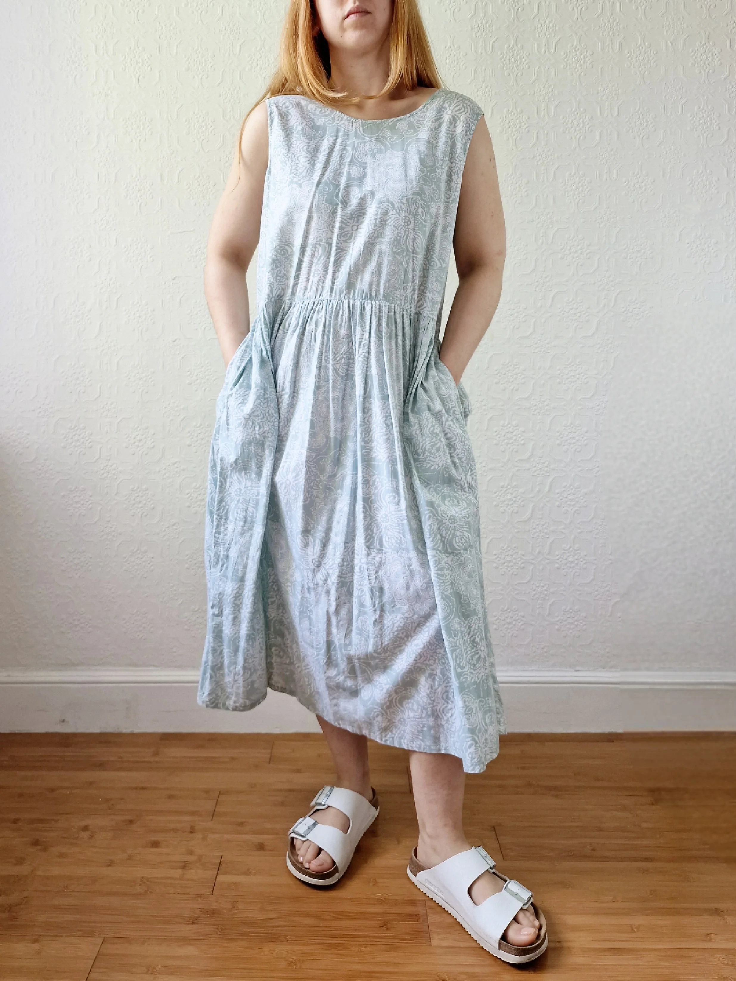 Vintage 90s Mint Sleeveless Patterned Dress - M - Image 4