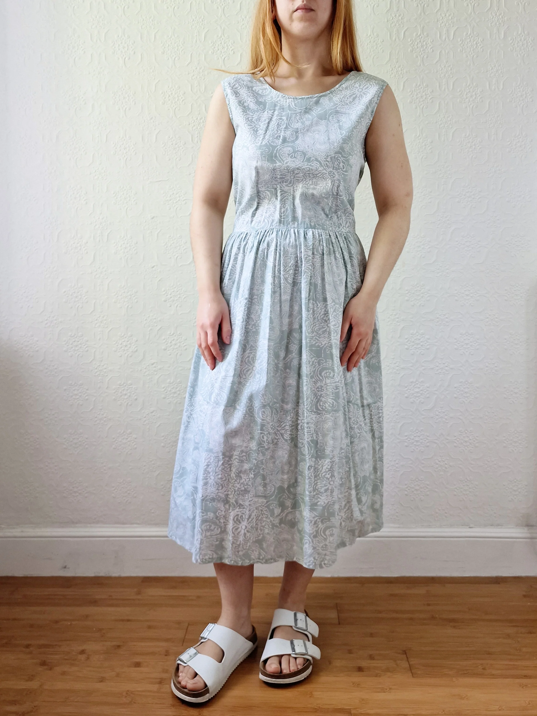Vintage 90s Mint Sleeveless Patterned Dress - M - Image 9
