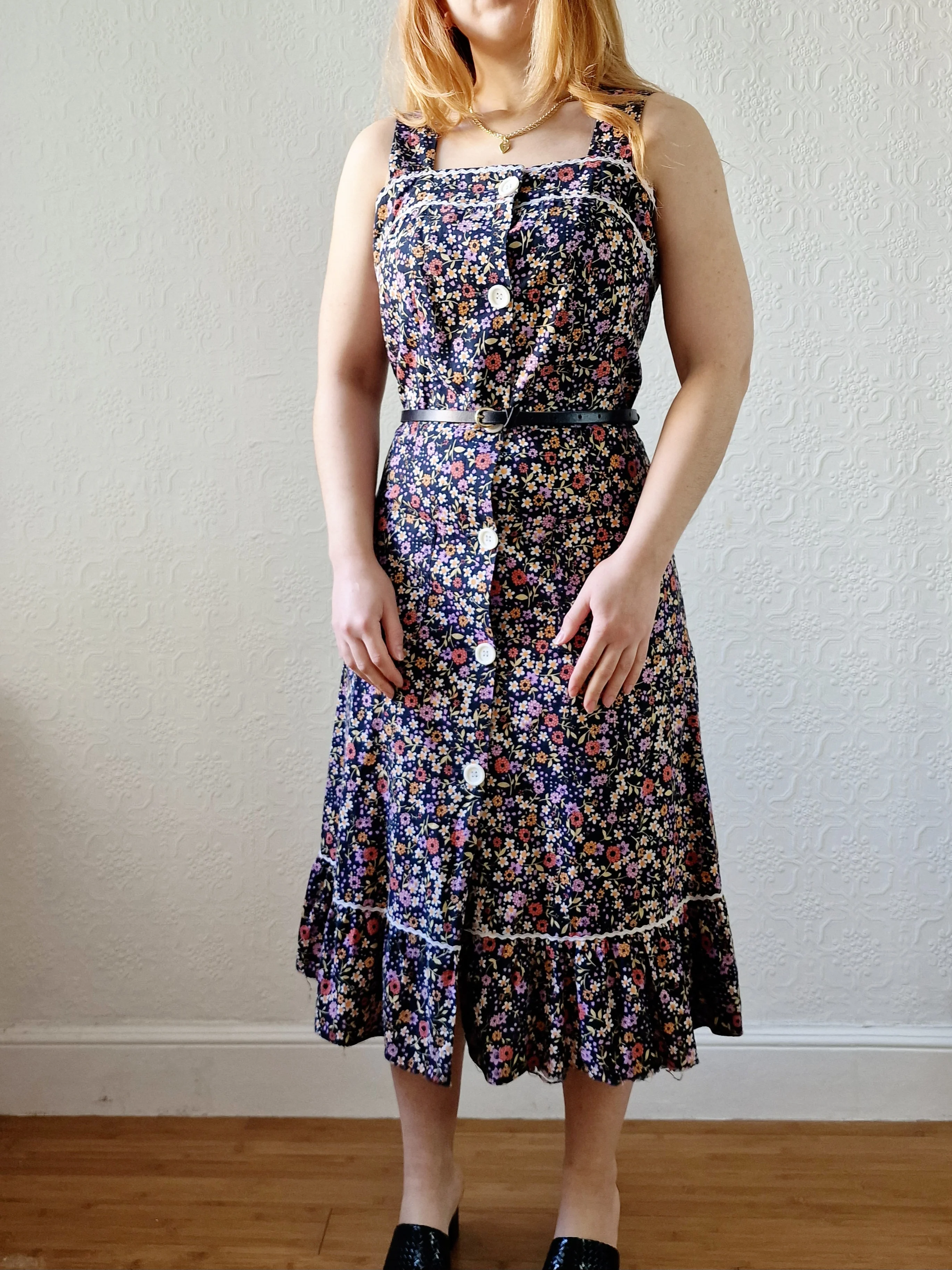 Vintage 90s Multicolour Floral Sleeveless Midi Dress - S/M - Image 2