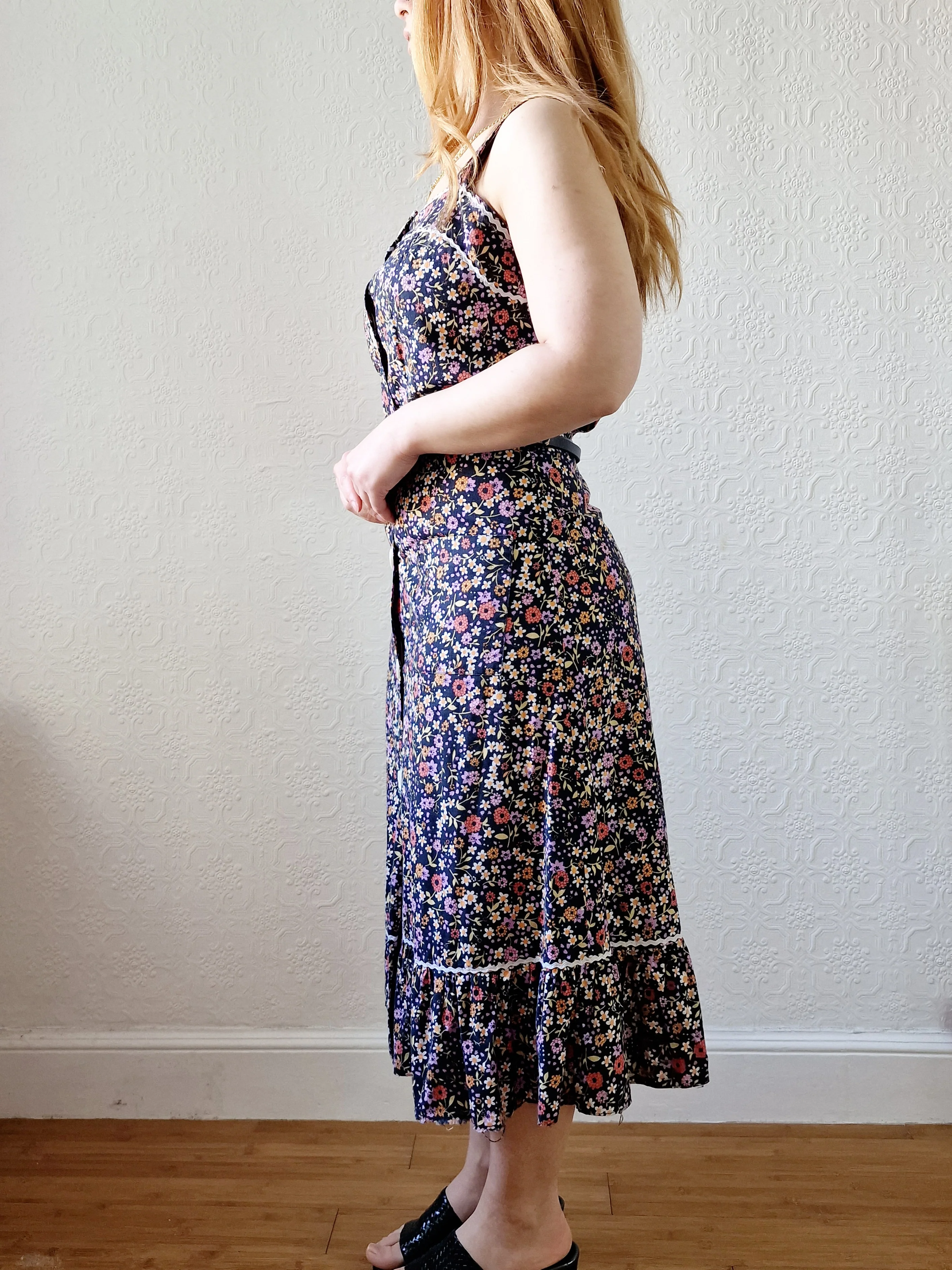 Vintage 90s Multicolour Floral Sleeveless Midi Dress - S/M - Image 3