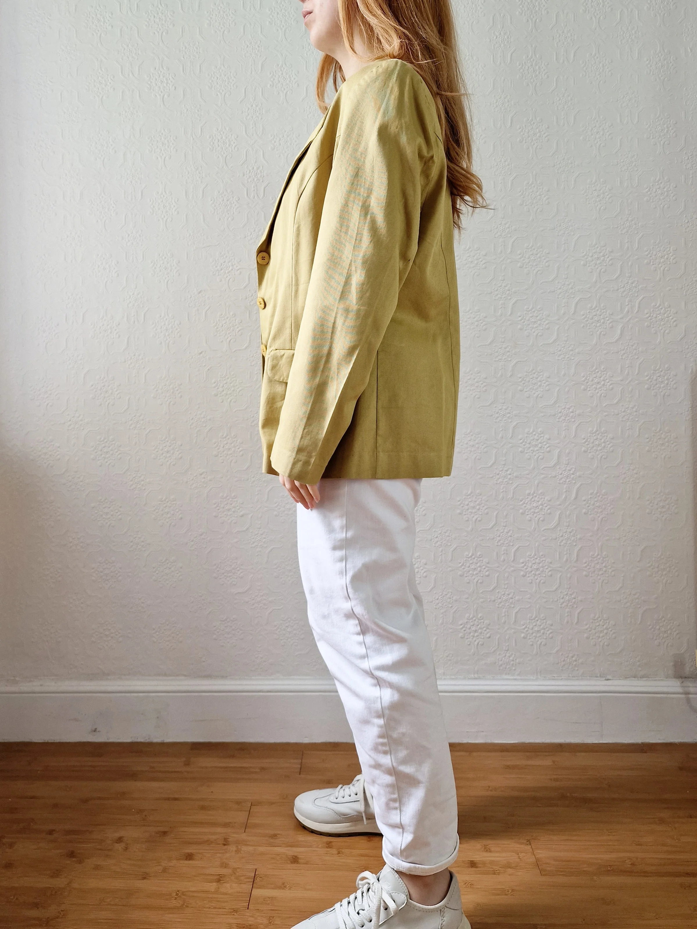 Vintage 90s Mustard Lightweight Cotton Blazer Style Jacket - M - Image 2