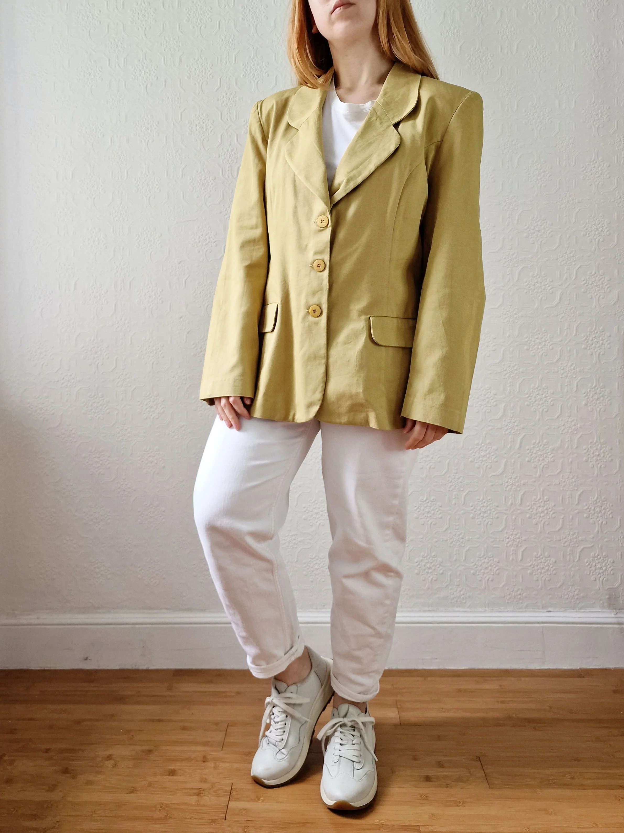 Vintage 90s Mustard Lightweight Cotton Blazer Style Jacket - M - Image 4