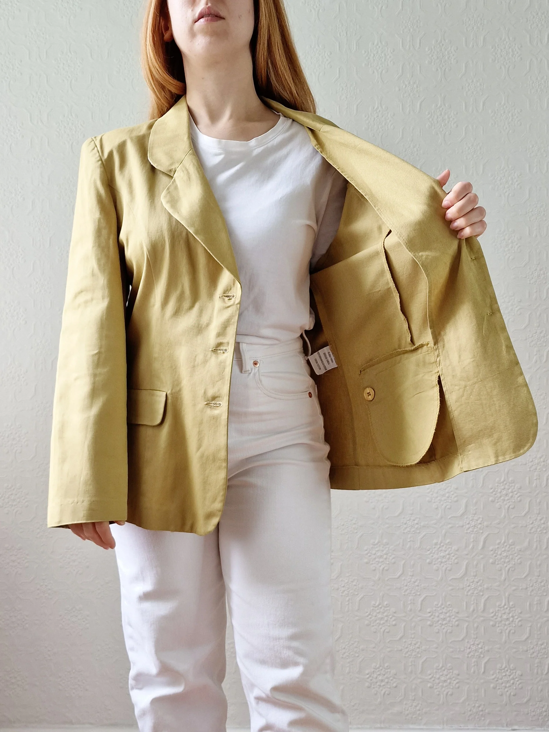 Vintage 90s Mustard Lightweight Cotton Blazer Style Jacket - M - Image 6