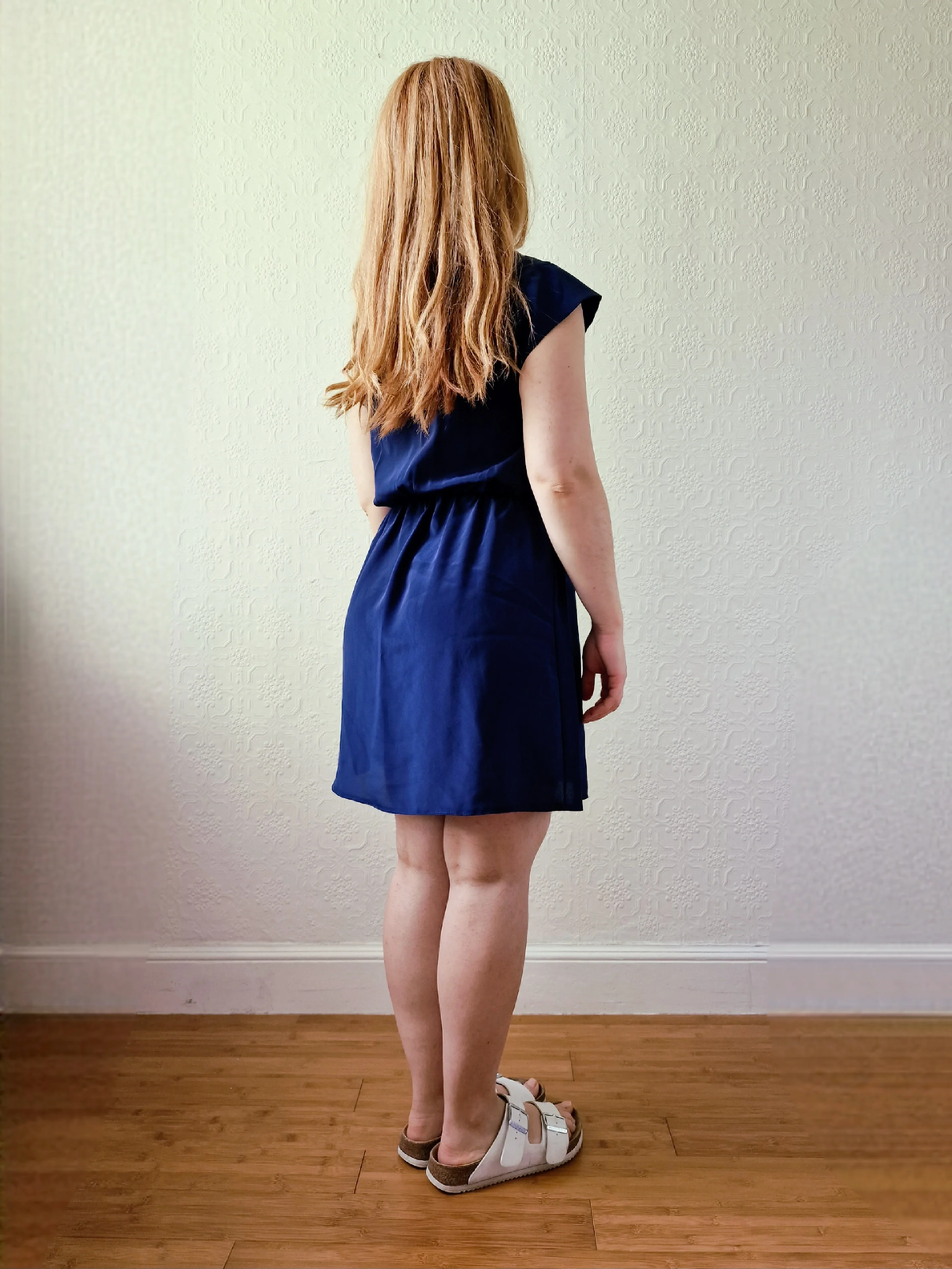 Vintage Navy Blue Cap Sleeve Dress with Lacy Peter Pan Collar - S - Image 5