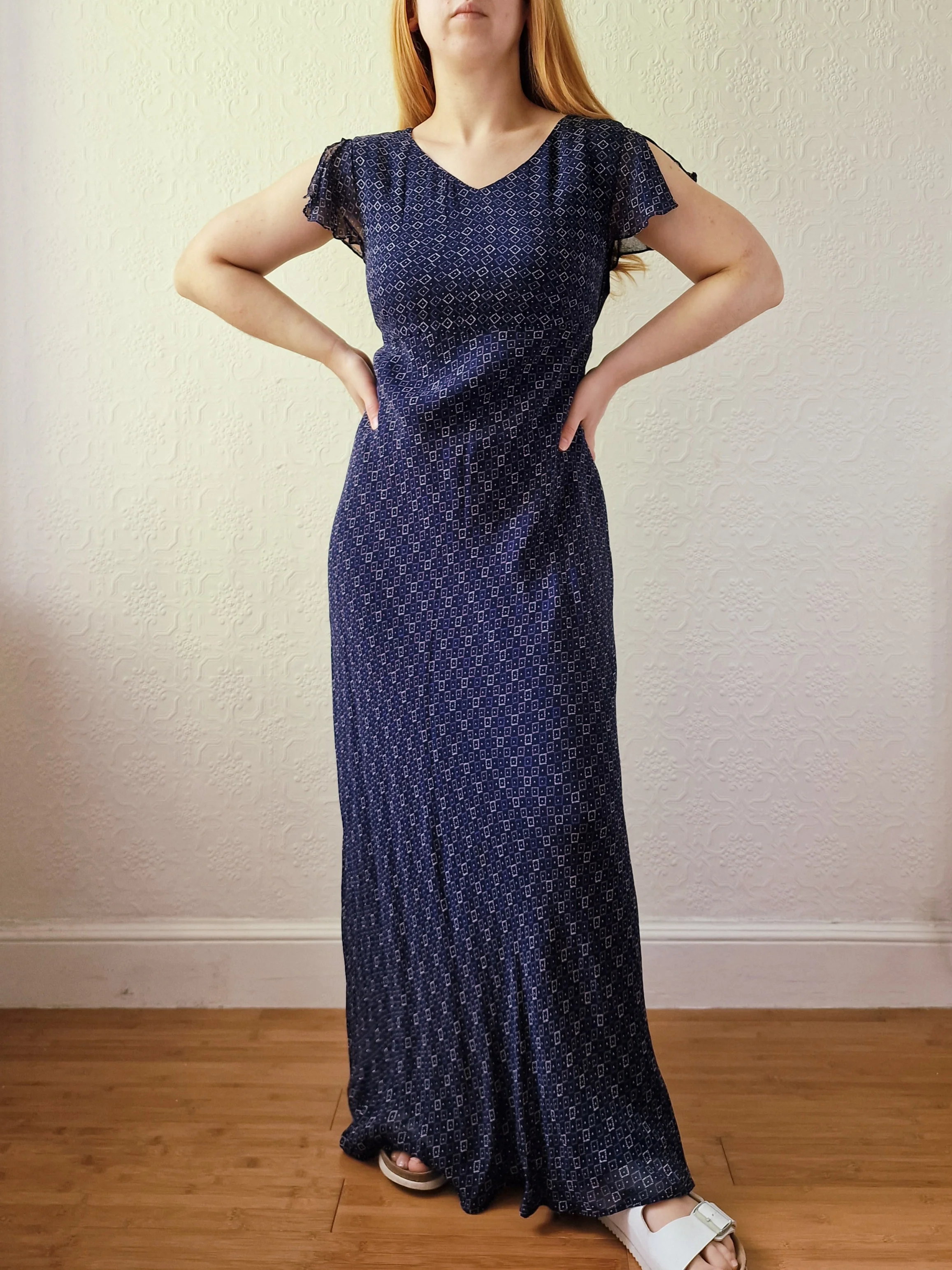 Vintage 90s Navy Blue Short Sleeve Maxi Dress - S/M - Image 3