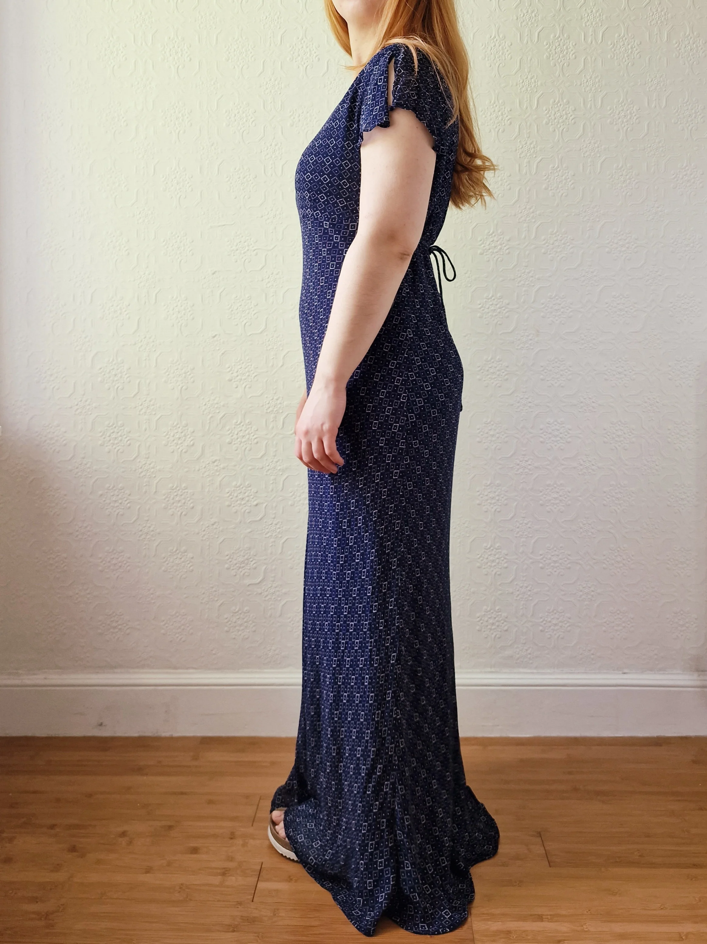 Vintage 90s Navy Blue Short Sleeve Maxi Dress - S/M - Image 4