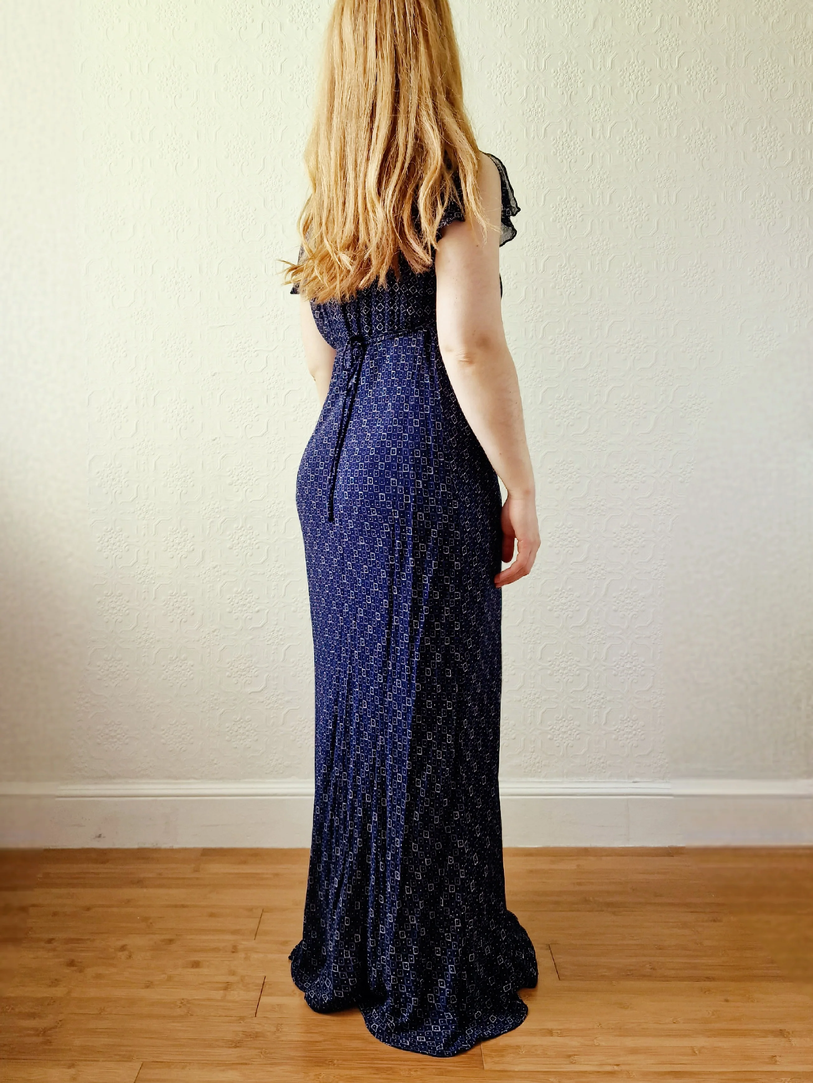 Vintage 90s Navy Blue Short Sleeve Maxi Dress - S/M - Image 5