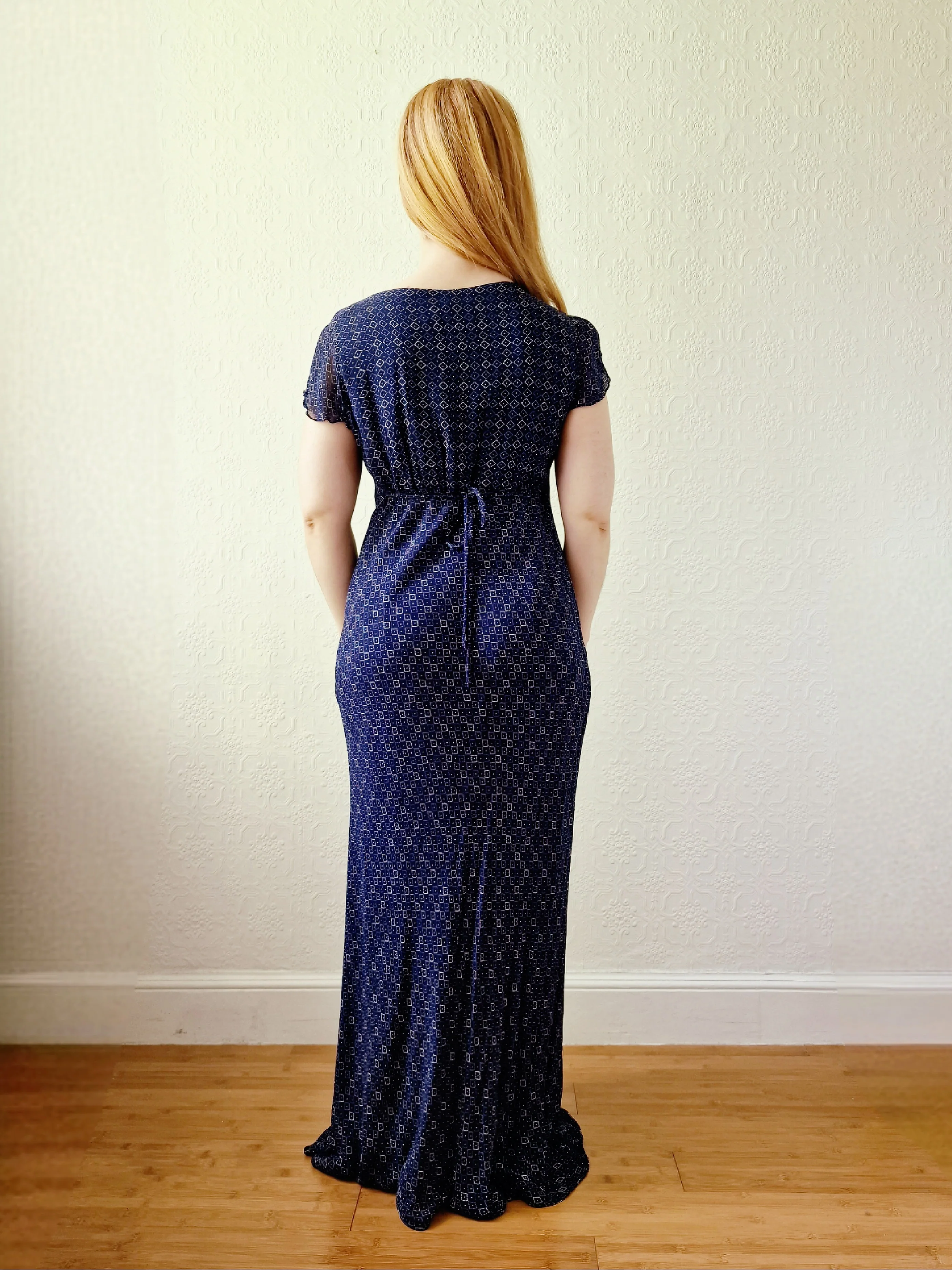 Vintage 90s Navy Blue Short Sleeve Maxi Dress - S/M - Image 6