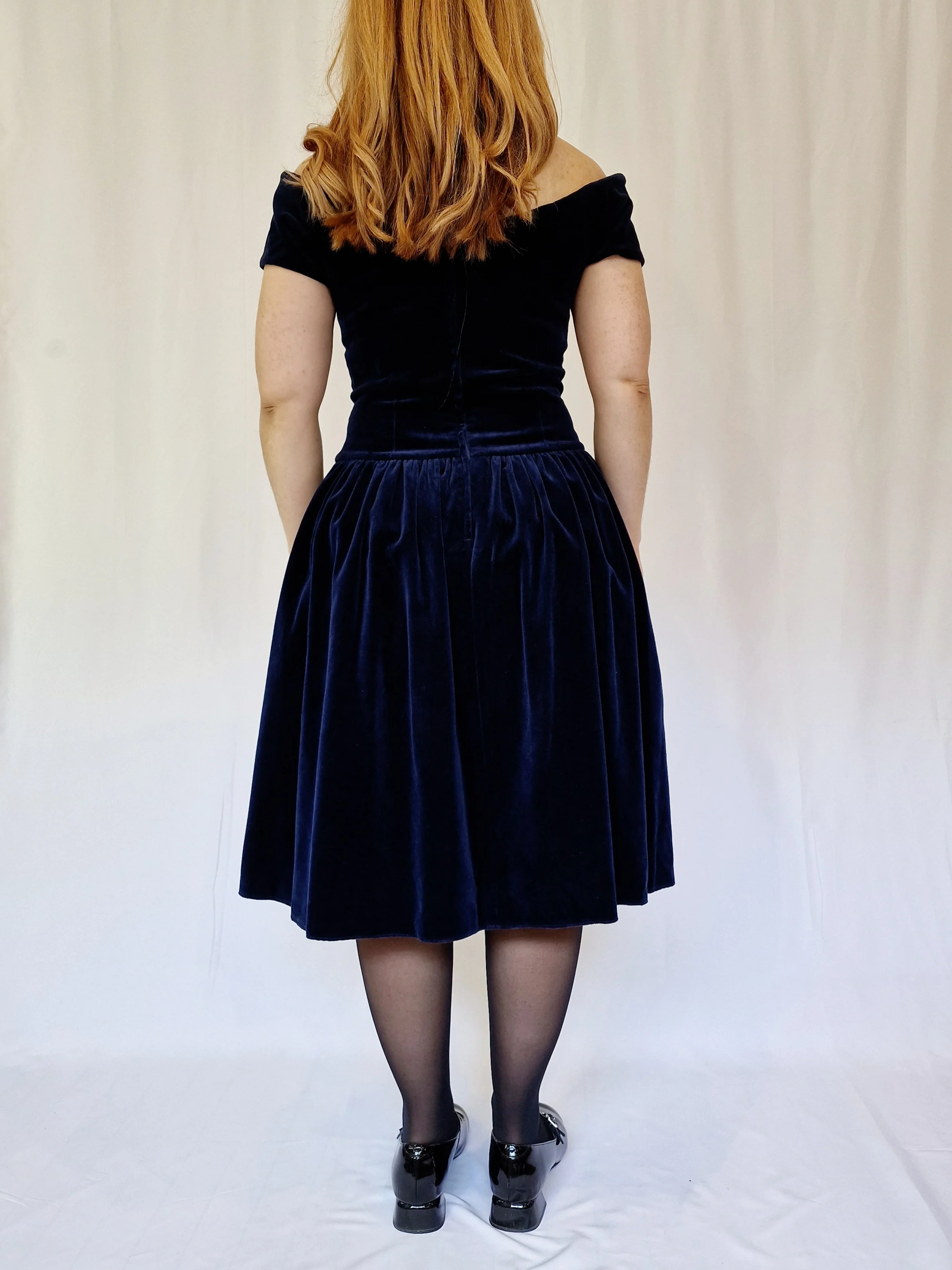 Vintage 90s Navy Blue Velvet Party Dress - M - Image 3