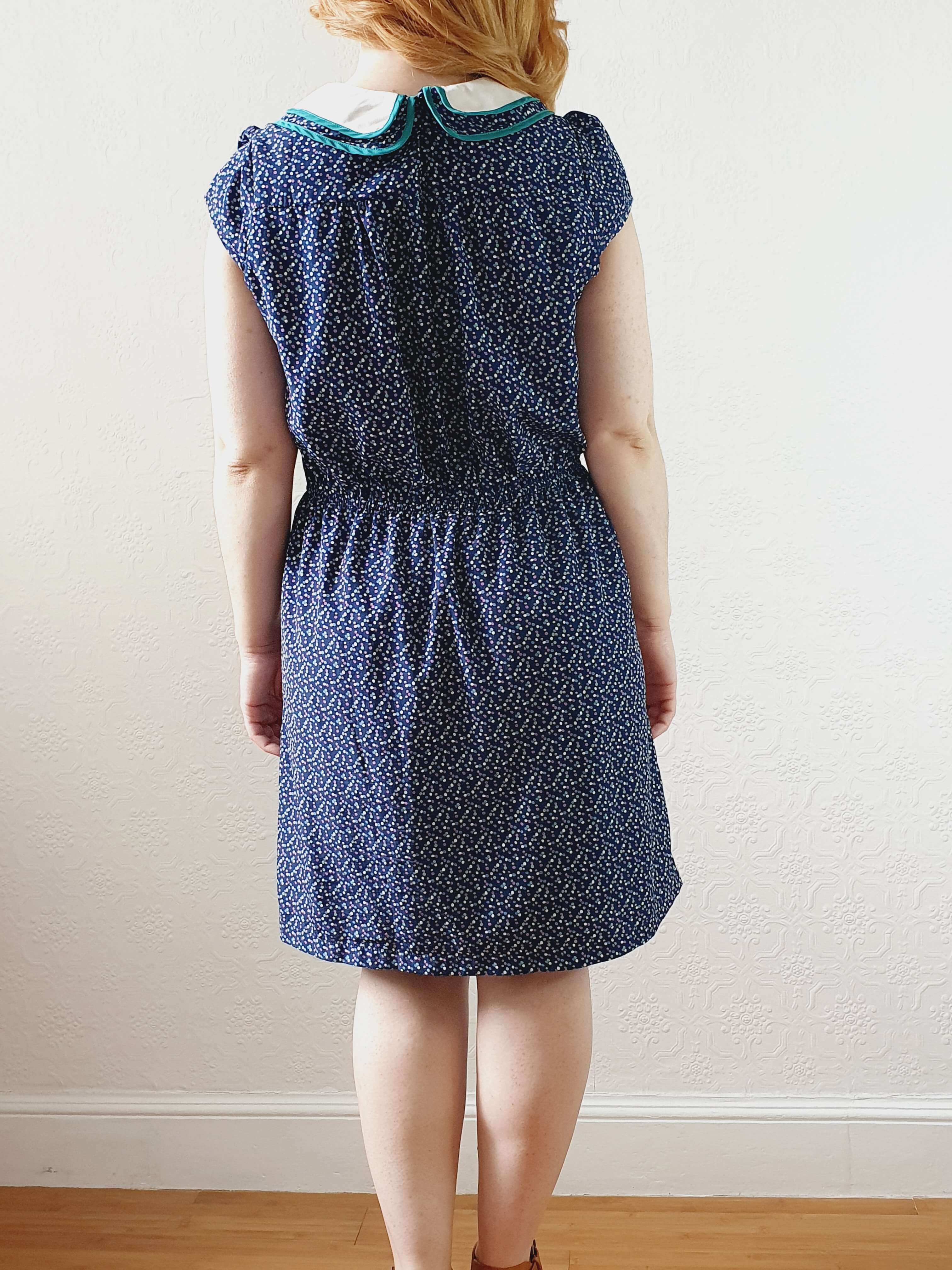 Vintage 90s Navy Cap Sleeve Dress with Peter Pan Collar - M - Image 10