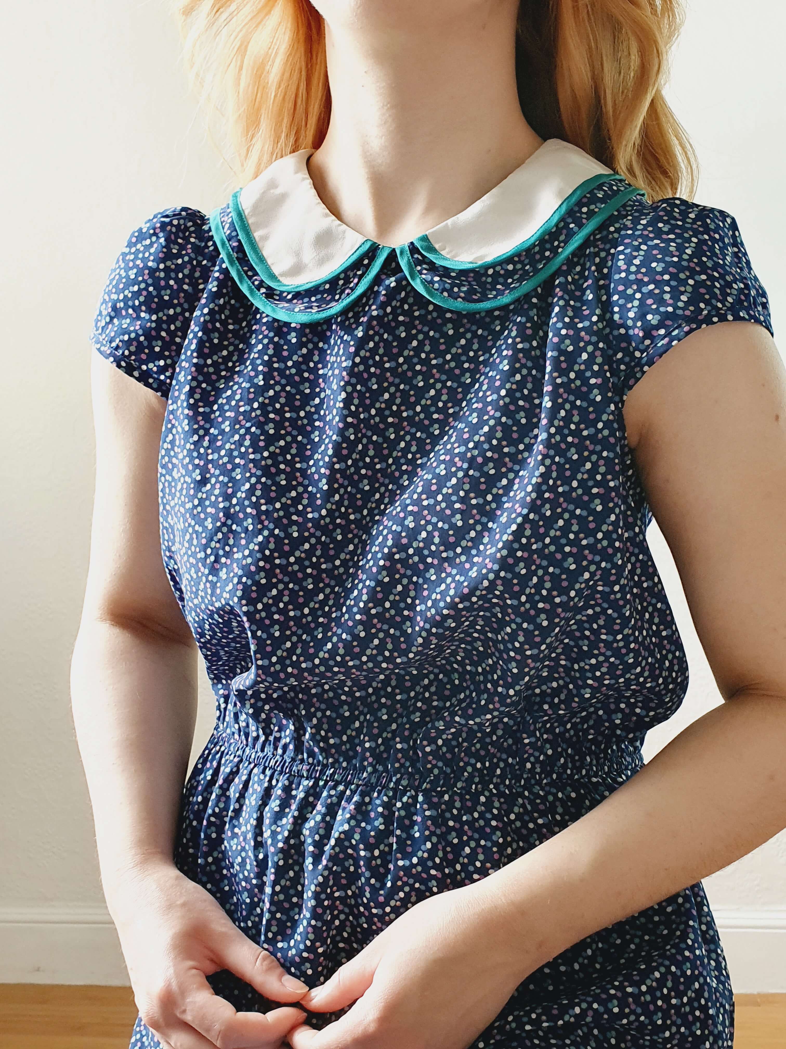 Vintage 90s Navy Cap Sleeve Dress with Peter Pan Collar - M - Image 14