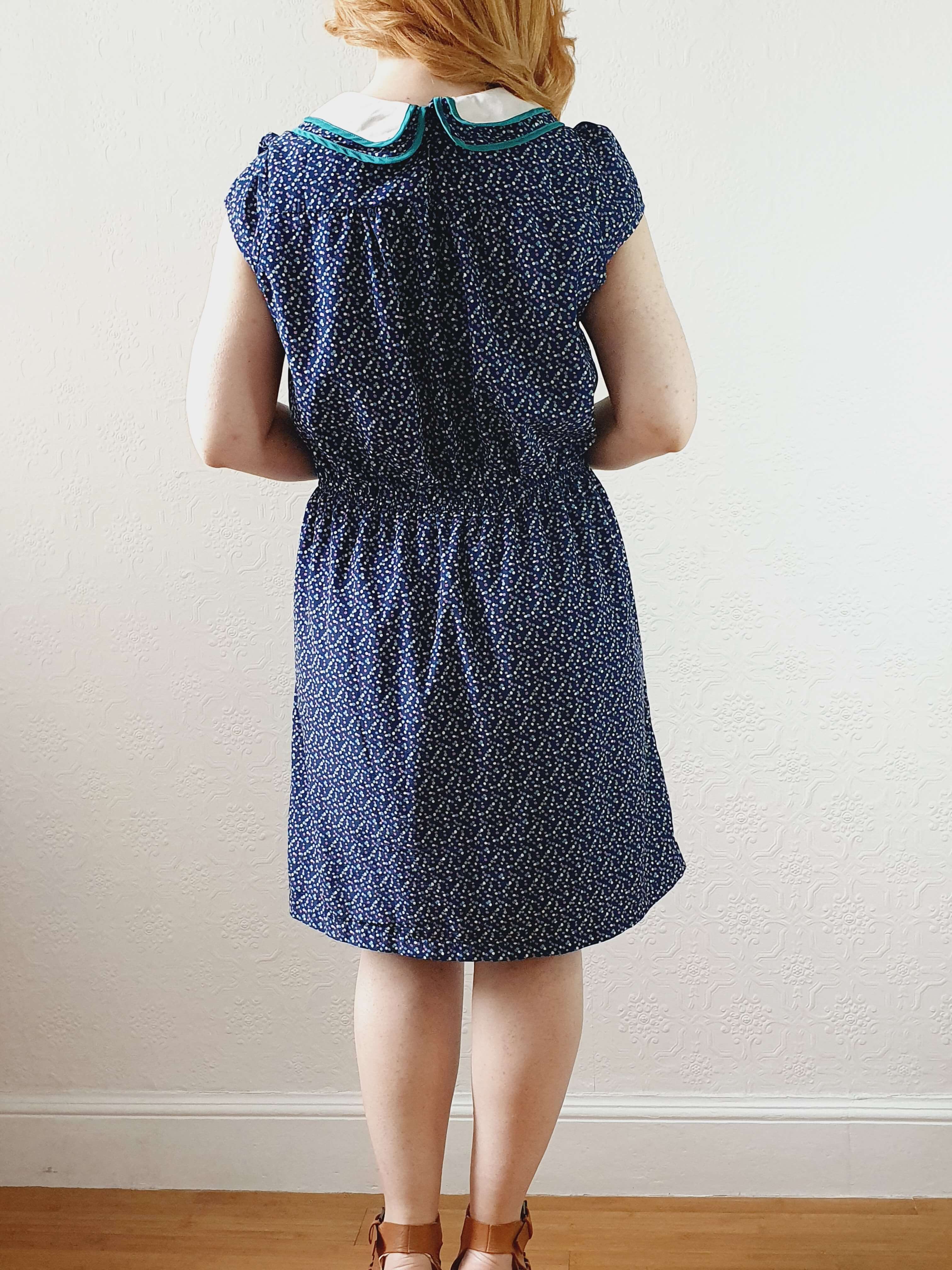 Vintage 90s Navy Cap Sleeve Dress with Peter Pan Collar - M - Image 9