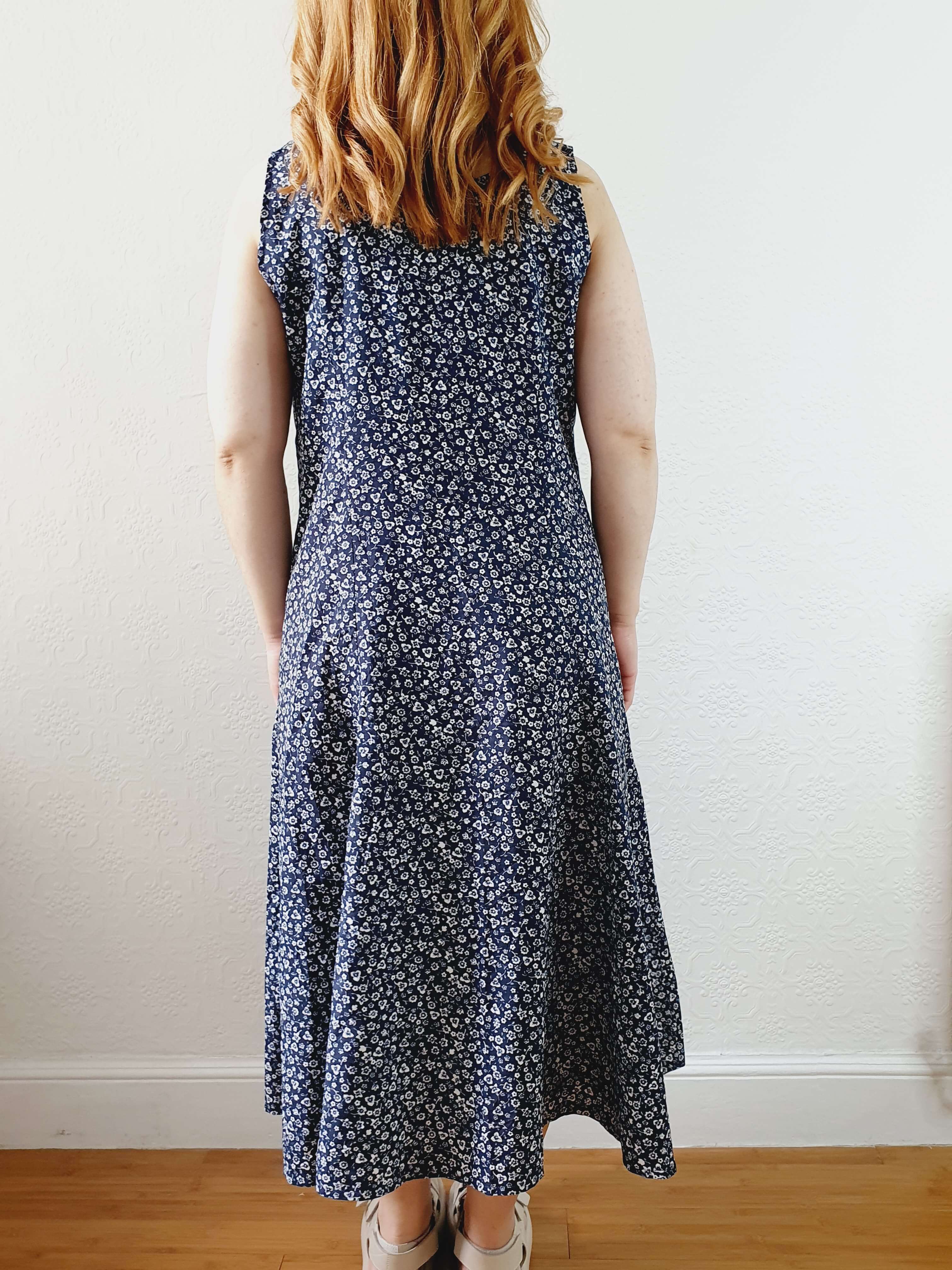 Vintage 90s Navy Ditsy Floral Sleeveless Dress - M - Image 2