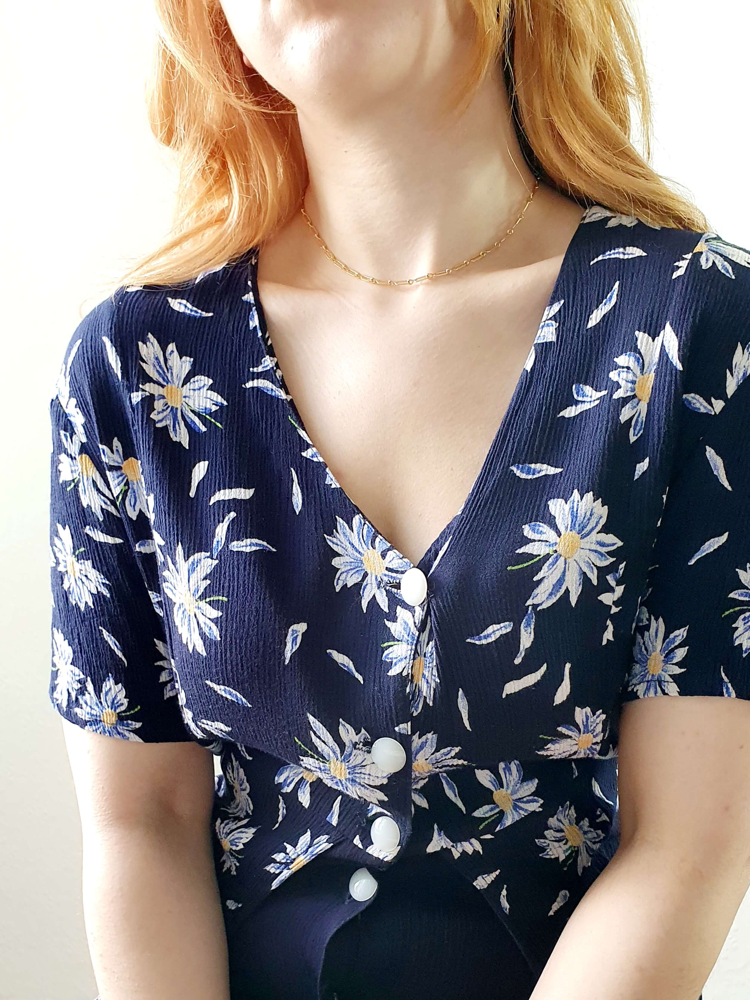 Vintage 90s Navy Double Layer Floral Short Sleeve Dress - S/M - Image 5