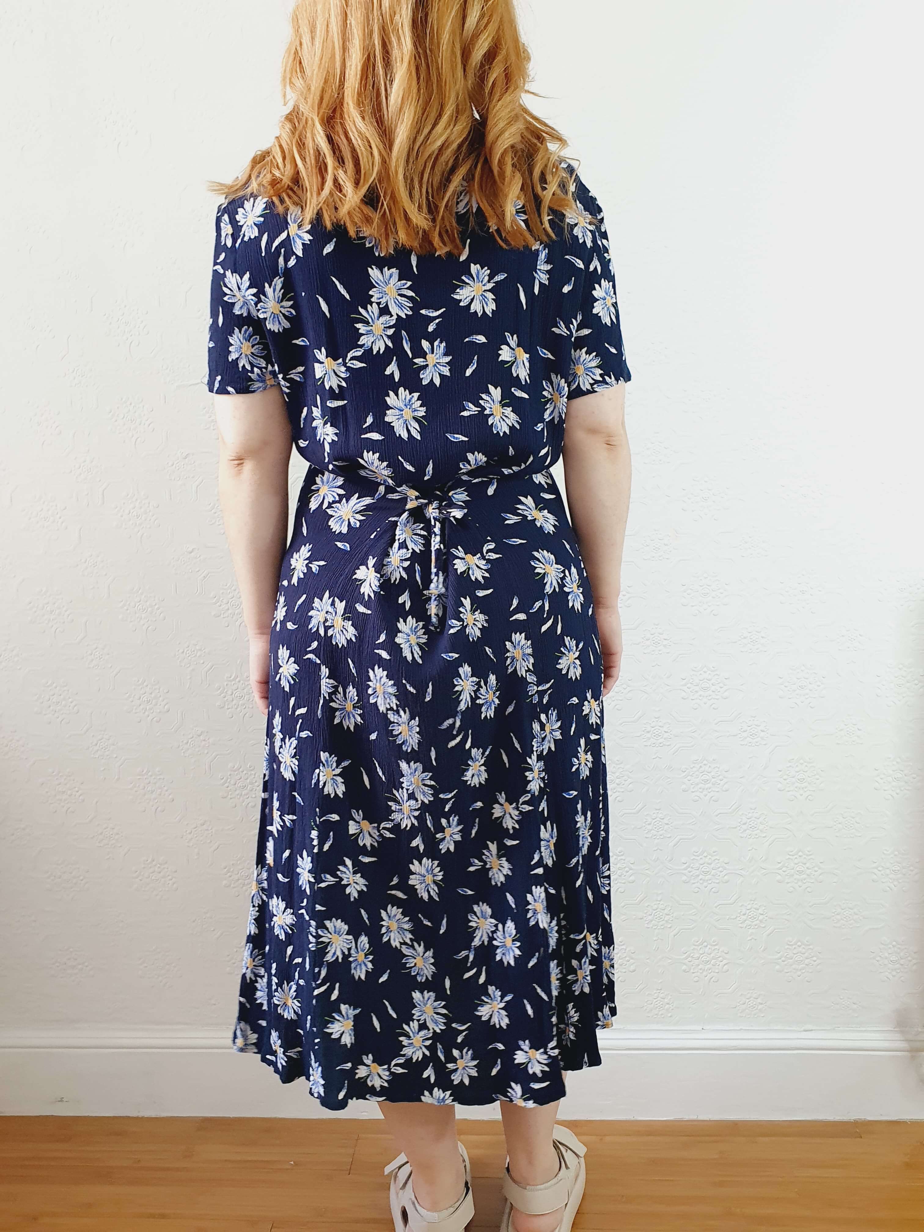 Vintage 90s Navy Double Layer Floral Short Sleeve Dress - S/M - Image 9