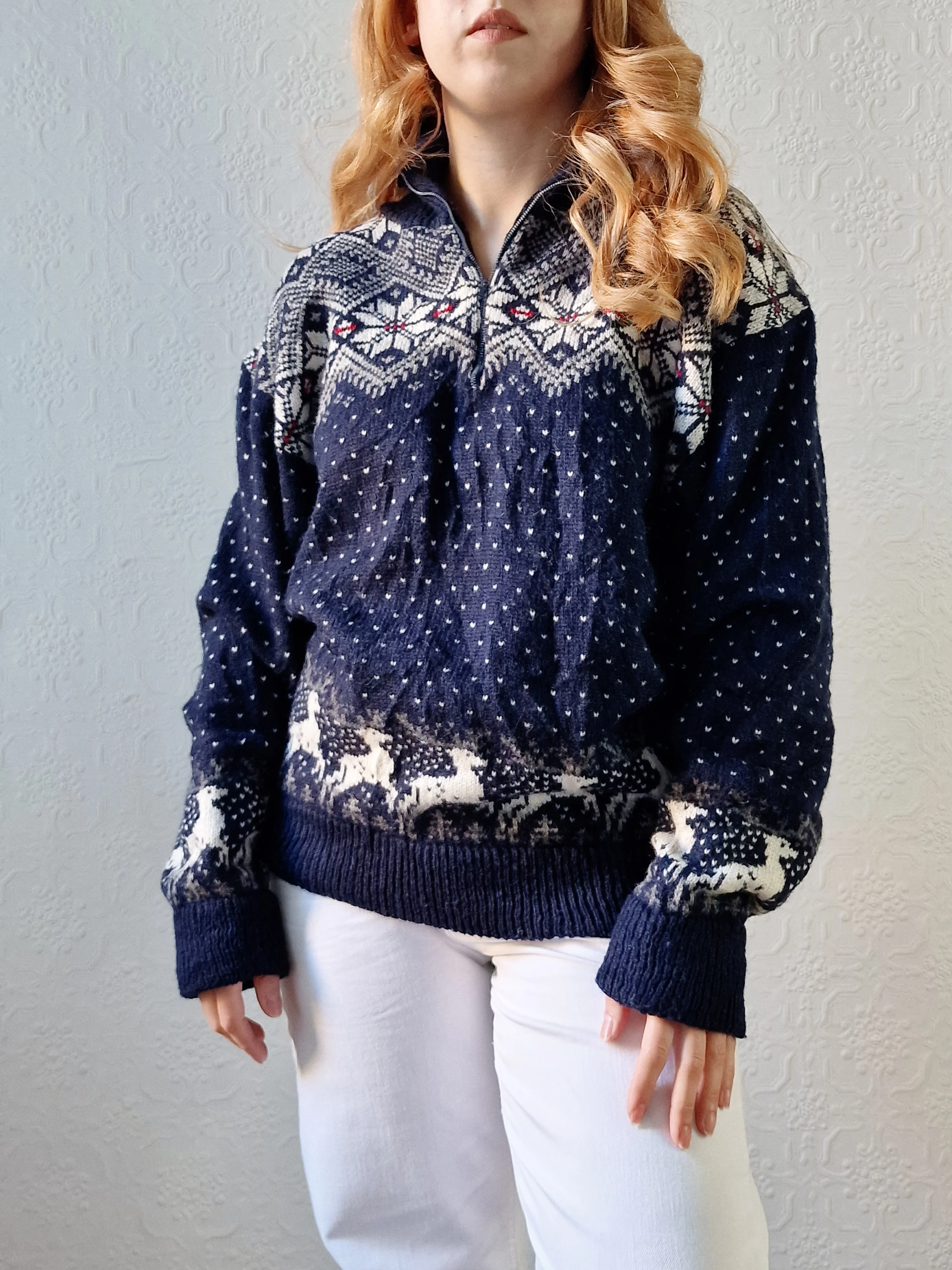 Vintage 90s Navy Norwegian Style Jumper with Half Zip - M/L - Image 10