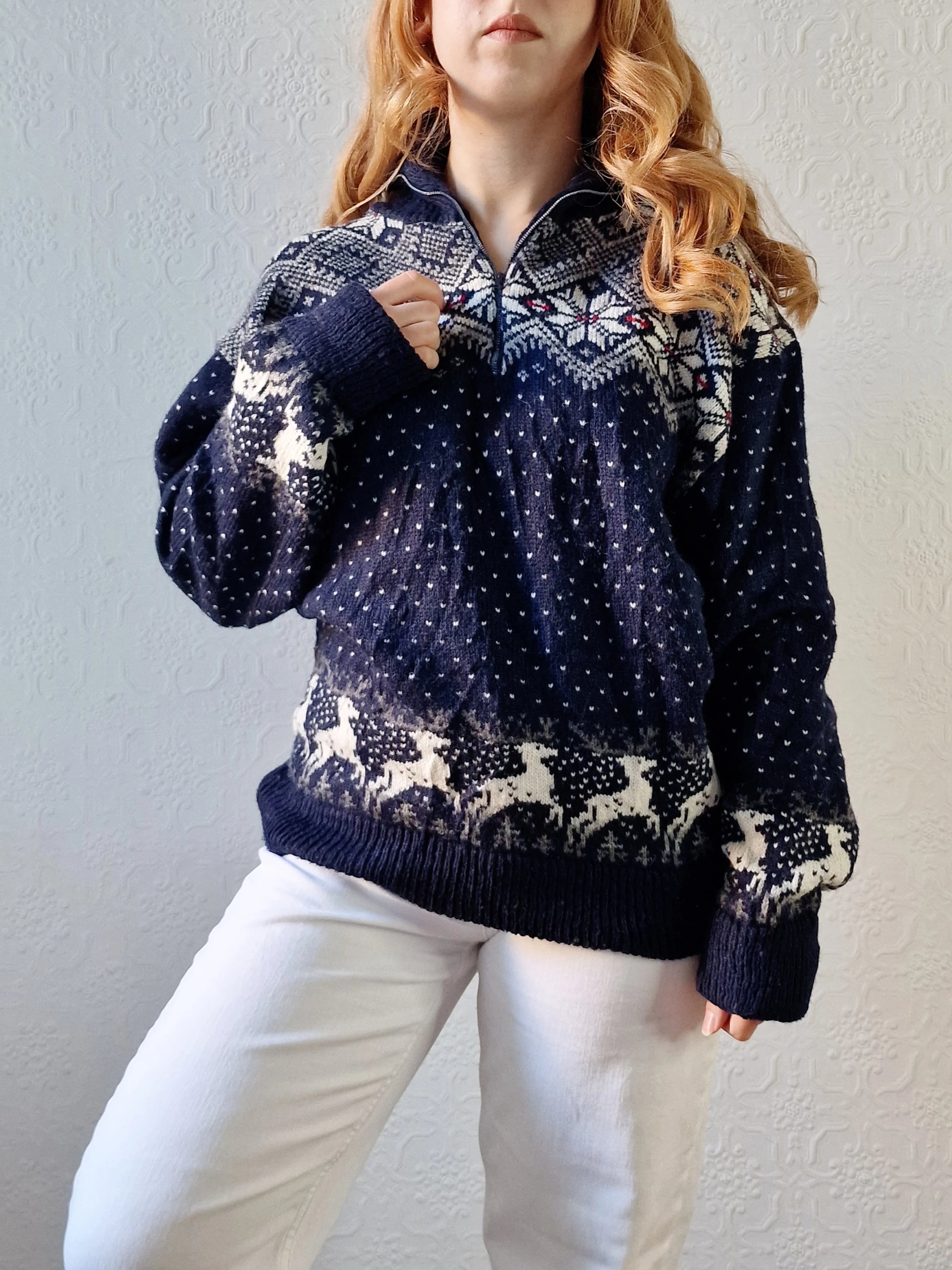 Vintage 90s Navy Norwegian Style Jumper with Half Zip - M/L - Image 11