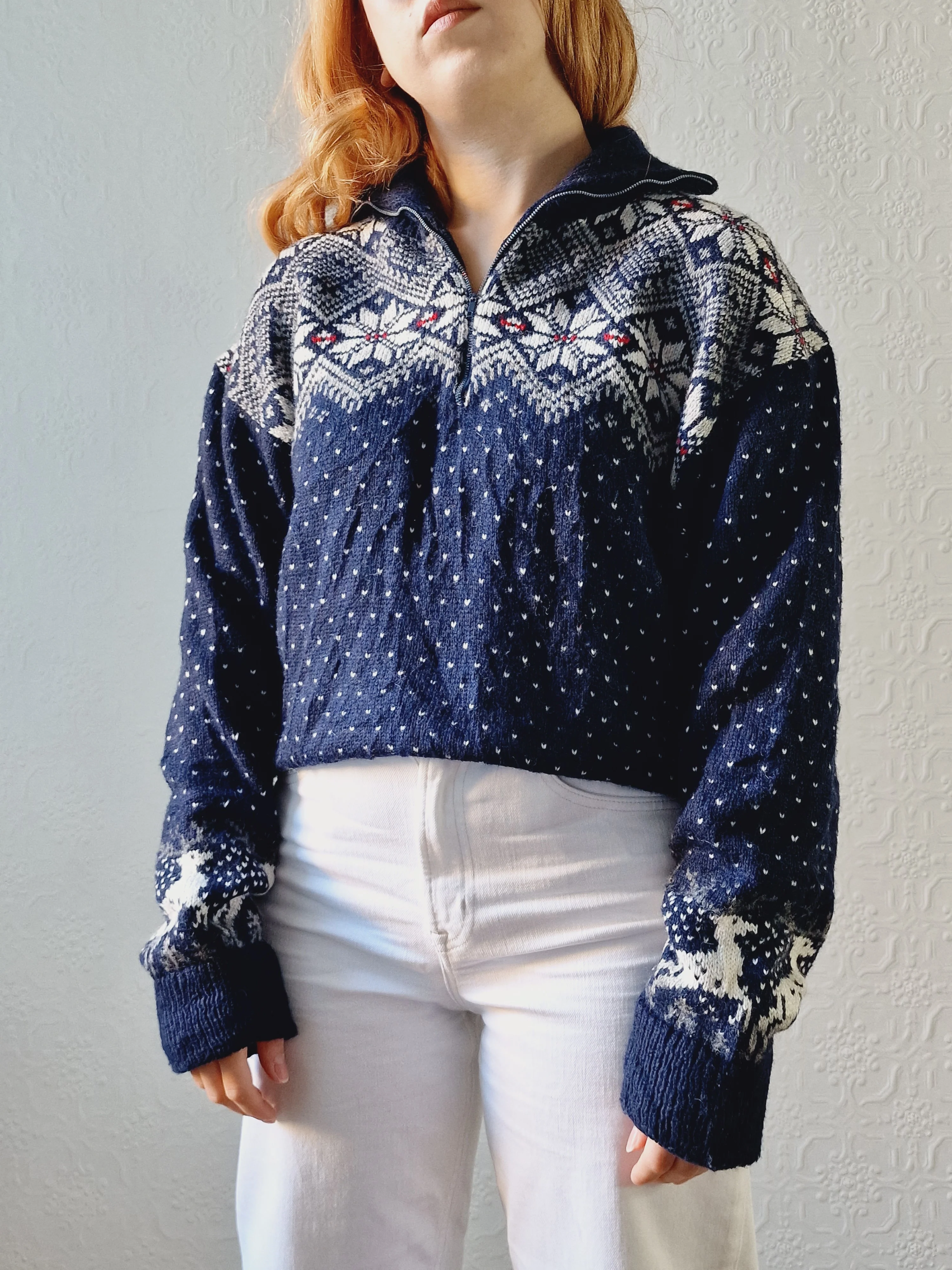 Vintage 90s Navy Norwegian Style Jumper with Half Zip - M/L - Image 3