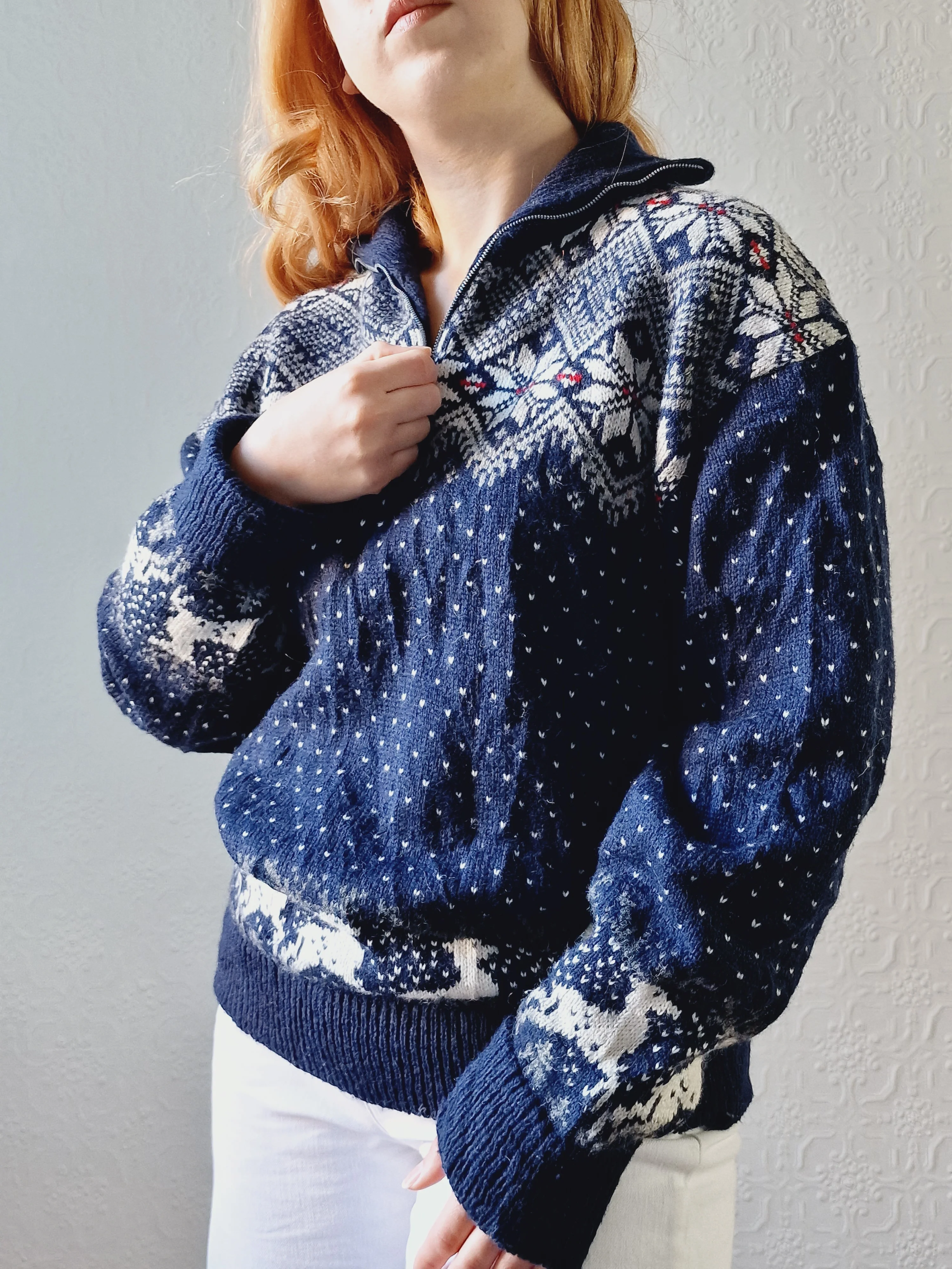 Vintage 90s Navy Norwegian Style Jumper with Half Zip - M/L - Image 6