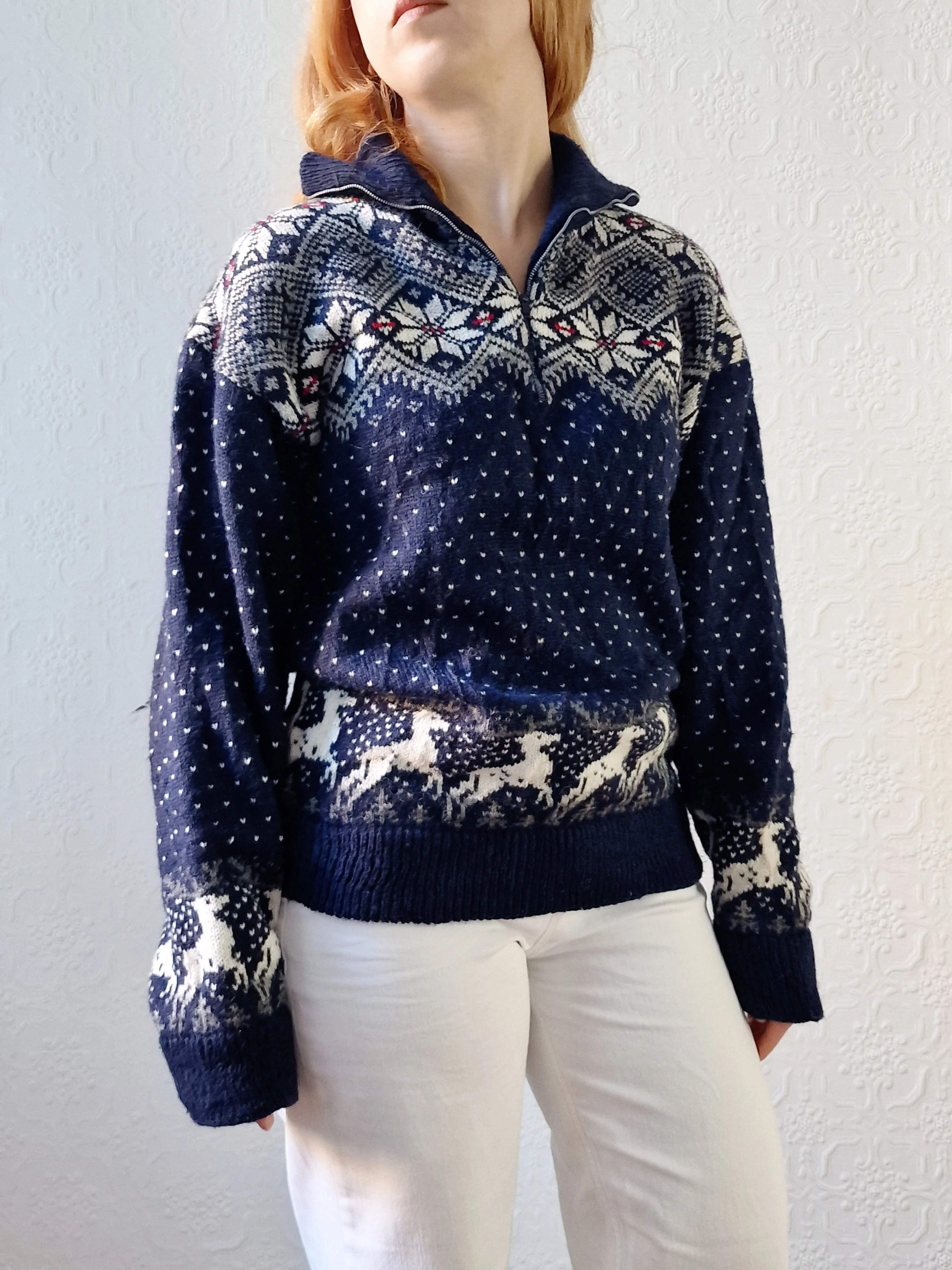 Vintage 90s Navy Norwegian Style Jumper with Half Zip - M/L - Image 7