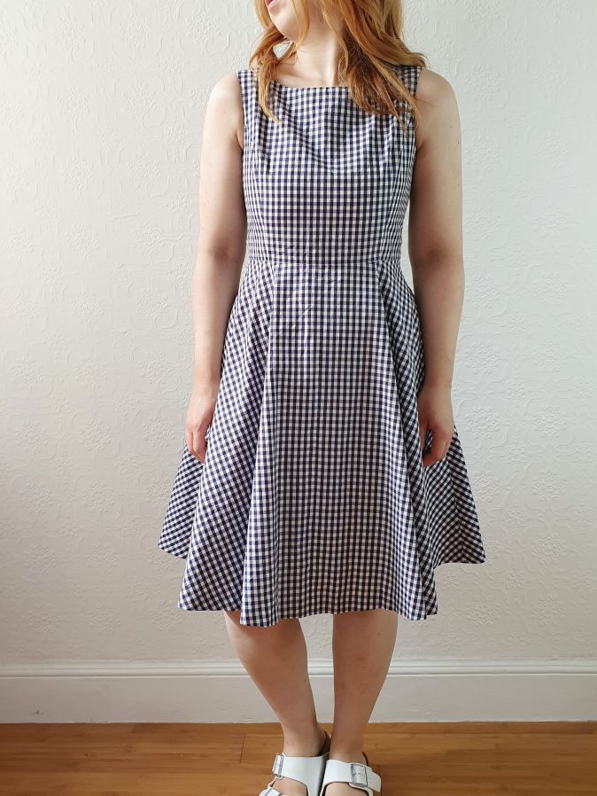 Vintage 90s Navy & White Gingham A-line Sleeveless Dress with Boat Neck - XS/S - Image 10