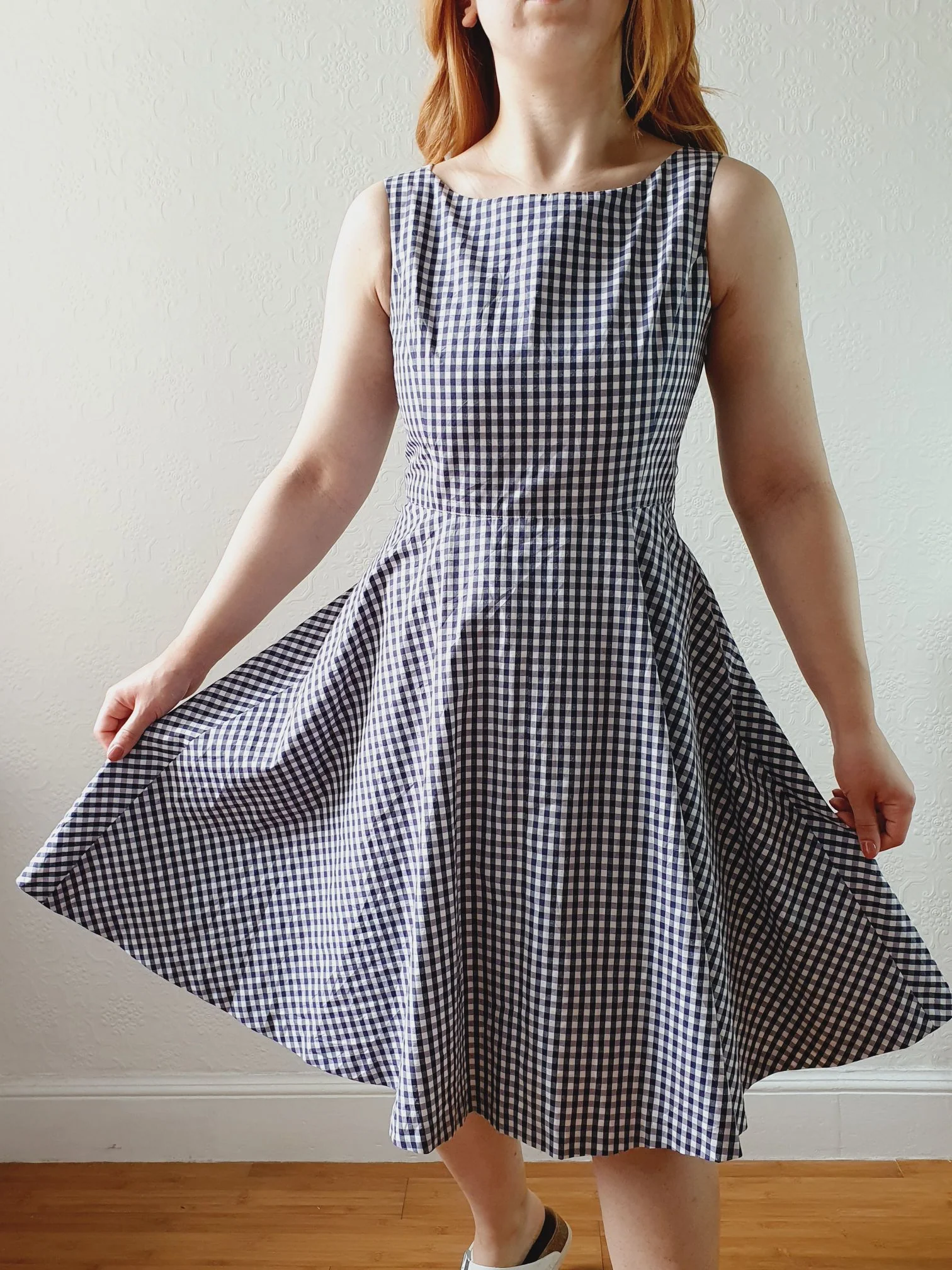 Vintage 90s Navy & White Gingham A-line Sleeveless Dress with Boat Neck - XS/S - Image 11