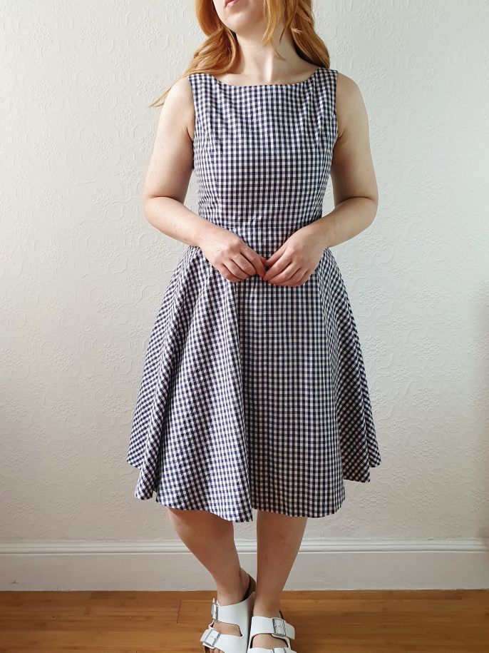 Vintage 90s Navy & White Gingham A-line Sleeveless Dress with Boat Neck - XS/S - Image 12