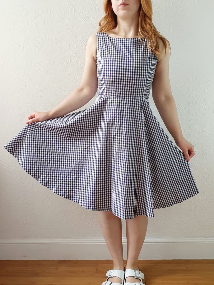 Vintage 90s Navy & White Gingham A-line Sleeveless Dress with Boat Neck - XS/S - Image 3
