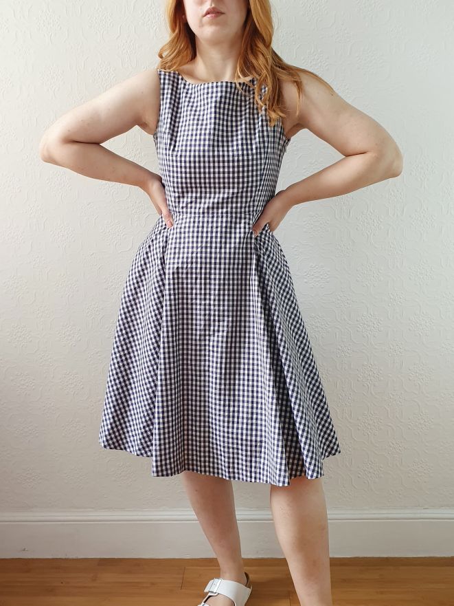 Vintage 90s Navy & White Gingham A-line Sleeveless Dress with Boat Neck - XS/S - Image 4